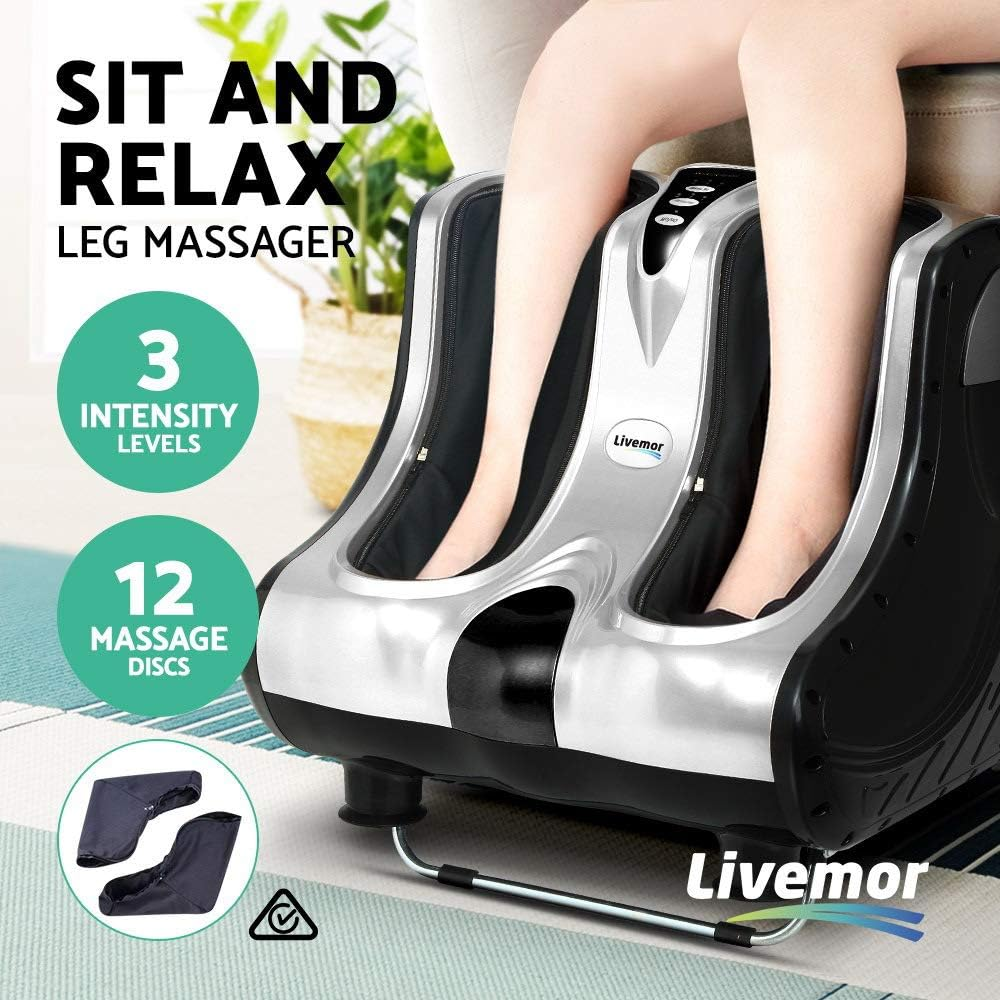 Livemor Foot Massager, Electric Rolling Shiatsu Feet Massage Spa Rest Ankle Calf Leg Massagers Stimulator Footspa Machine for Home Office Massages, with 4 Powerful Modes Adjustable Angle Silver