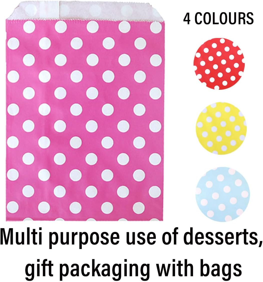 AIMALL 100Pcs Colorful Dot Paper Bags, 5.1 X 7In Party, Wedding, Dessert Packaging Bags, Food, Cookie, Small Gift Bags in Red, Rose Red, Yellow & Light Blue - Red image number 5
