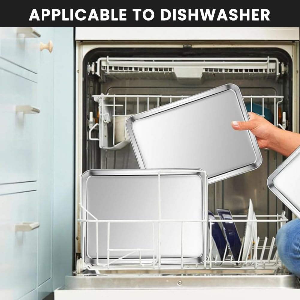 Large Baking Sheets Set of 3,Stainless Steel Baking Tray,Rectangle 16 X 12 X 1 Inches,Professional Bakeware Oven Tray,Healthy & Heavy-Duty, Easy Clean & Mirror Finished image number 4