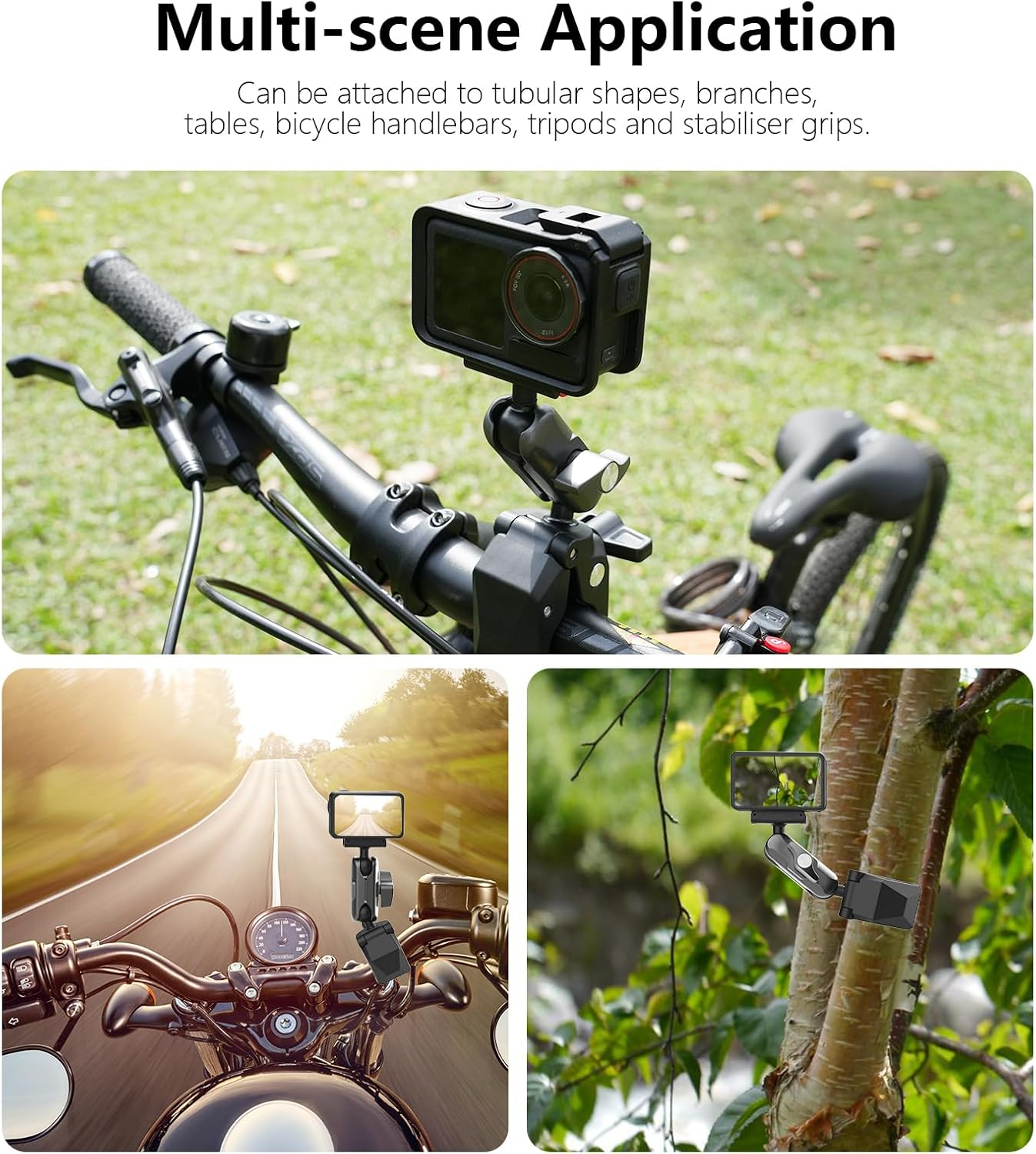 NEOSOU Osmo Action Handlebar Mount Heavy Duty Clamp for DJI Action 5 Pro 4 3 Osmo 360 Motorcycle Bike Bicycle Mounts Accessories, Magnetic Quick Release Roll Bar/Tube/Pipe/Rail/Flex Jaw Gripper image number 4