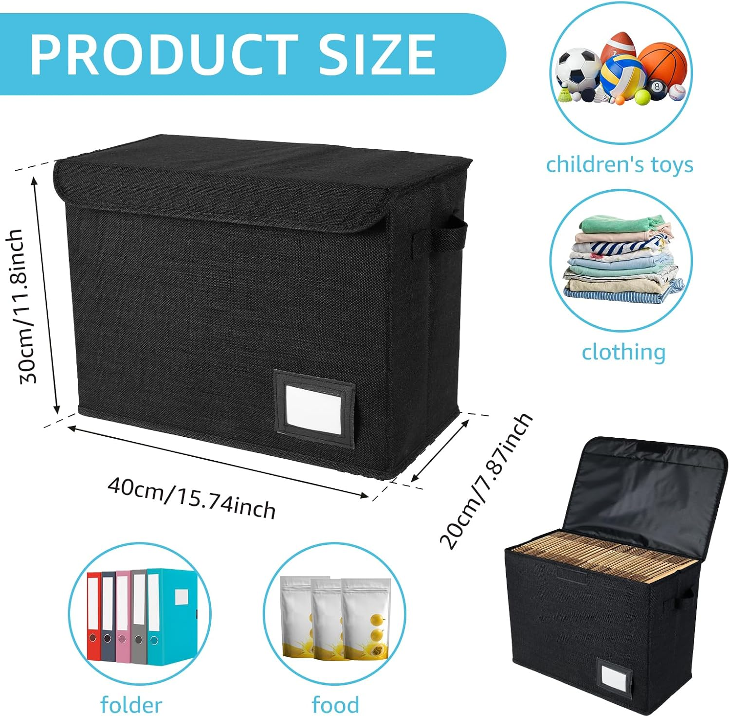 Comic Book Storage Box, Collapsible Comic Book Box, Washable Integrated Comic Book Bin, Foldable Comic Short Box Holds 150-180 Comics, Comic Book Bin Container for Home Office (Black) - Black image number 5