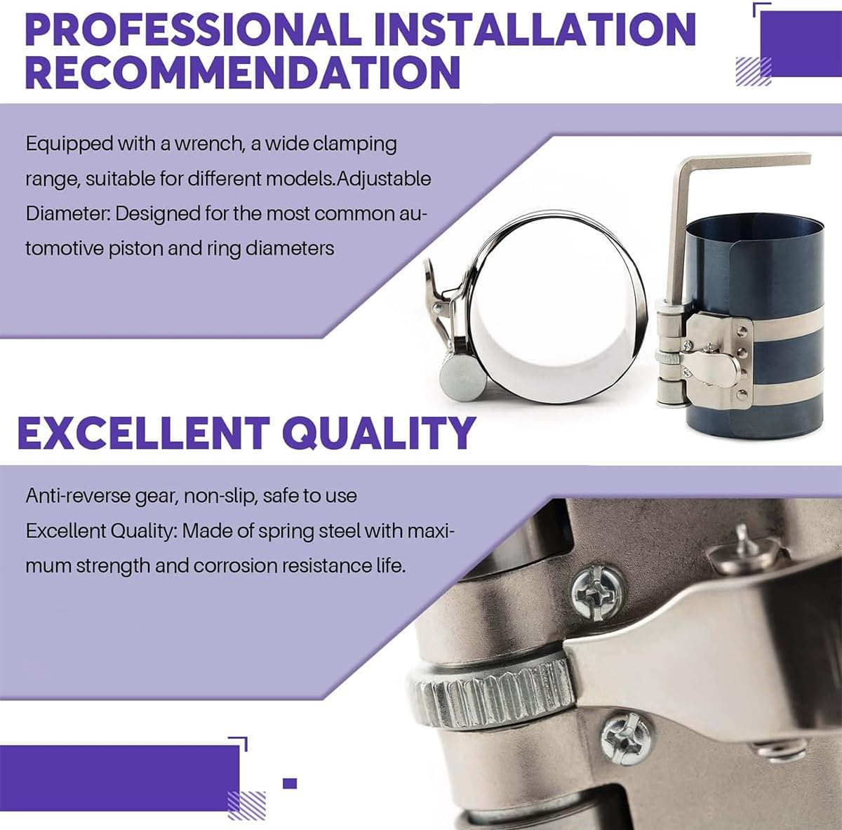 AIMALL Adjustable Piston Ring Expander Tool Set, 4IN & 6IN Automobile Piston Ring Disassembly & Installation Pliers for Engine Repair image number 2