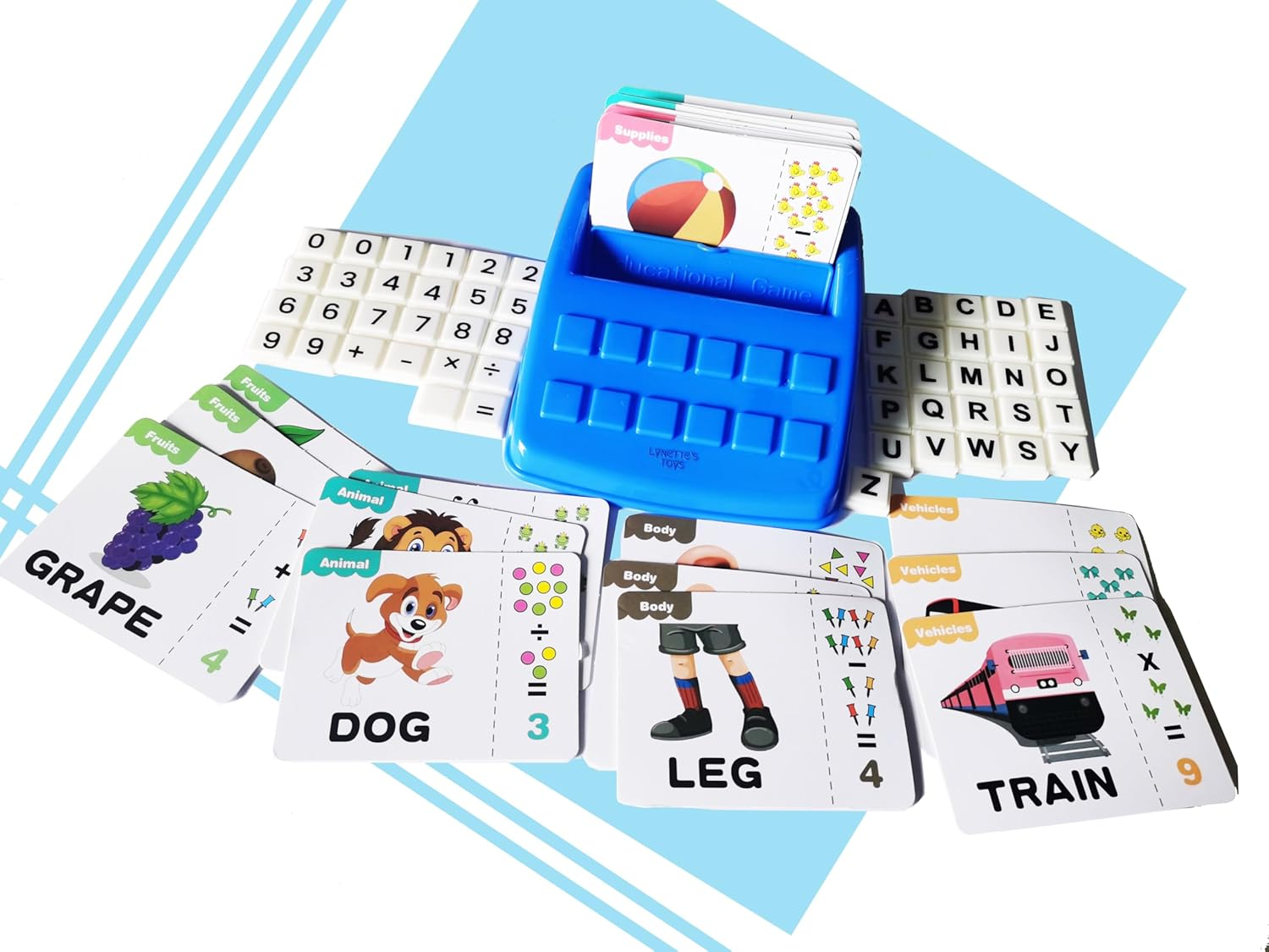 LYNETTE'S TOYS 2 in 1 Flash Card Game Set Box-Montessori Toy for Caculate and Spell Skill, Kindy and Preschooler Aged 3+ Educational Toy (Blue) image number 2