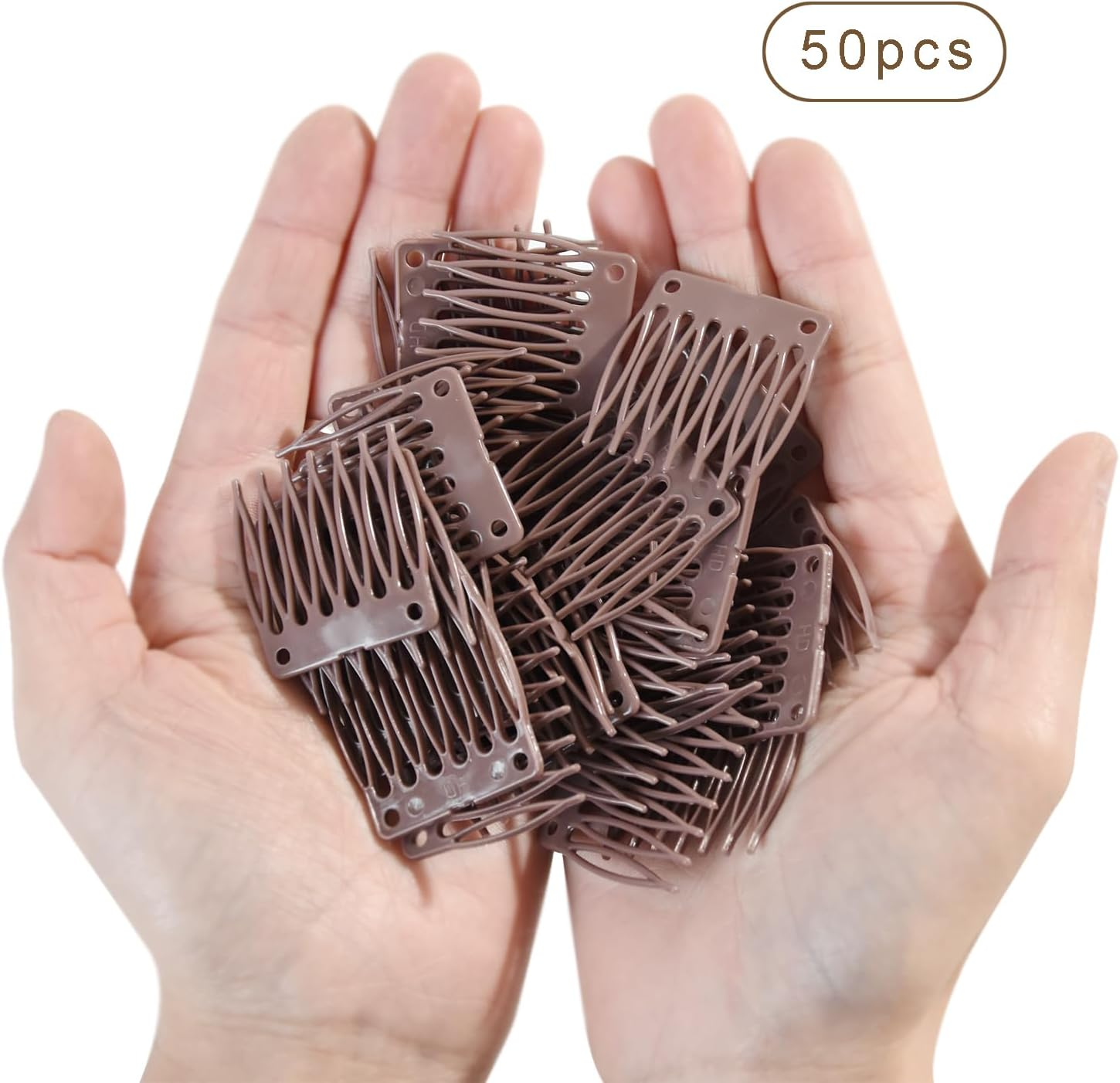 50Pcs/Lot Hair Wig Plastic Combs and Clips for Wig Cap Wig Combs for Making Wig(Brown)
