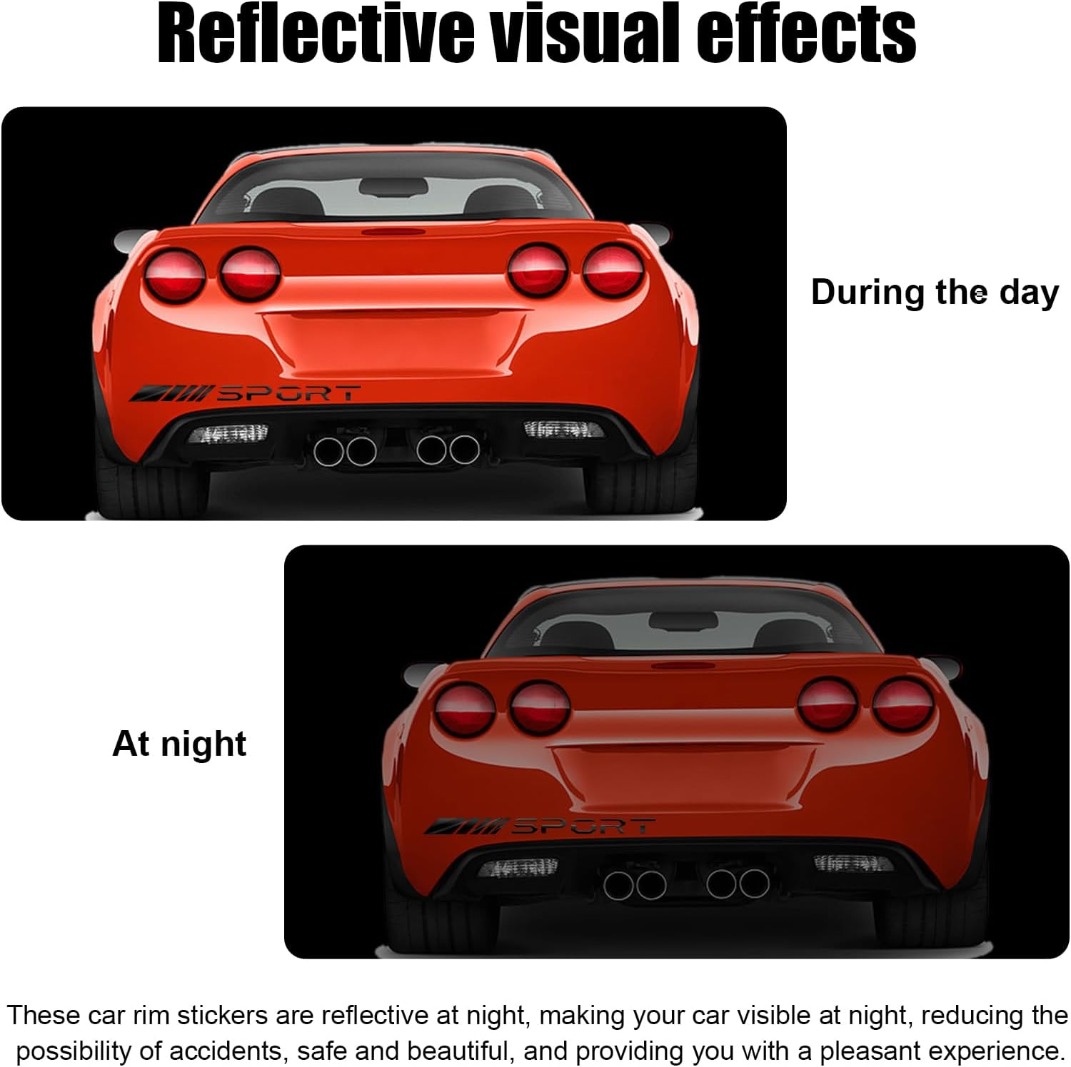 14 PCS Car Decal Stickers, Sport Logo Car Rear Stickers & Mirror Decals, Auto Wheel Reflective Personality Stripes, Sport Emblem Wheel Rim Decor Stickers for All Vehicles (Black)