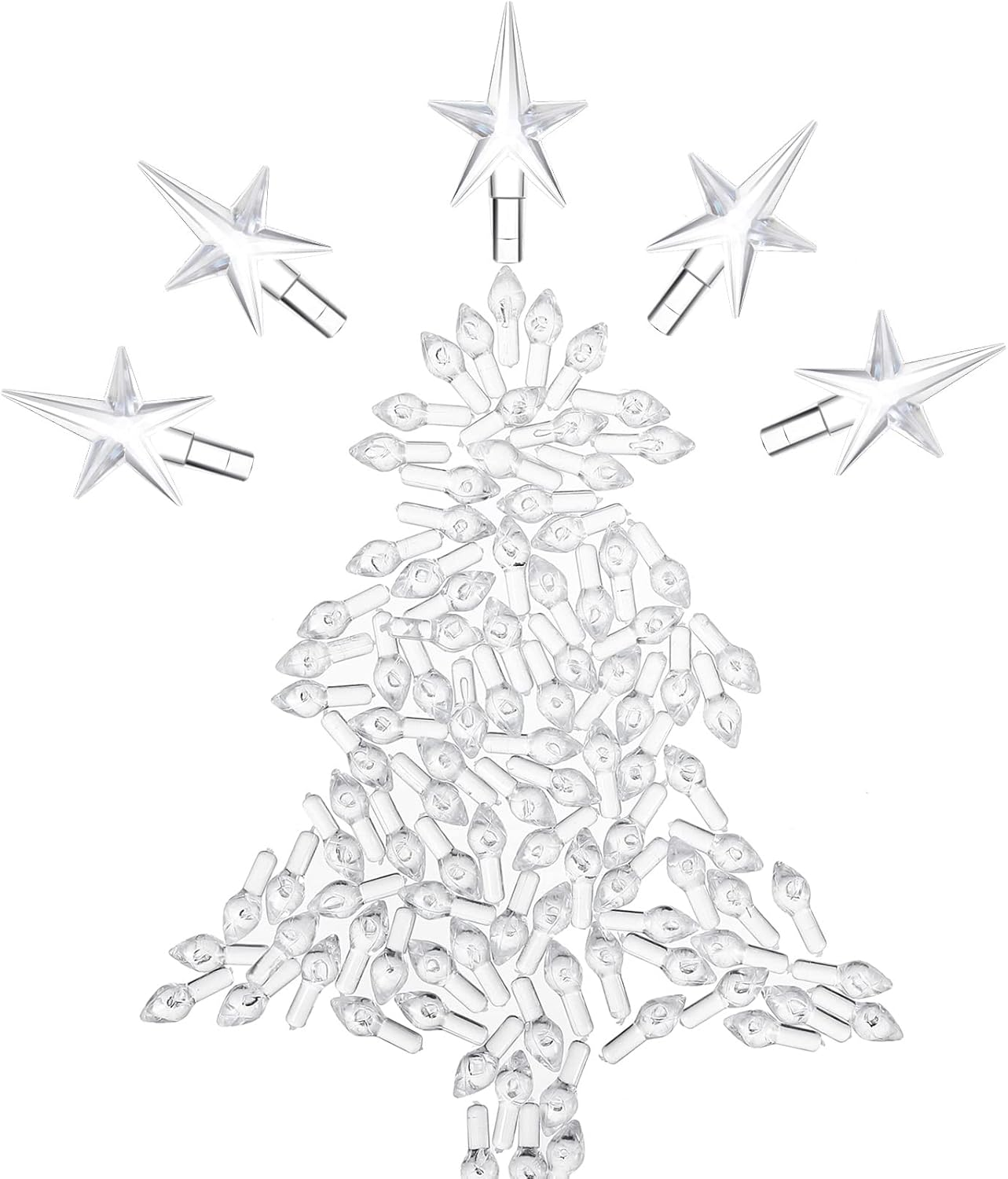 Boao 100 Pieces Ceramic Christmas Tree Bulbs and 5 Stars Replacement Plastic Tree Bulbs for Ceramic Christmas Tree Decorations(3.8 Mm Diameter,Transparent) image number 3