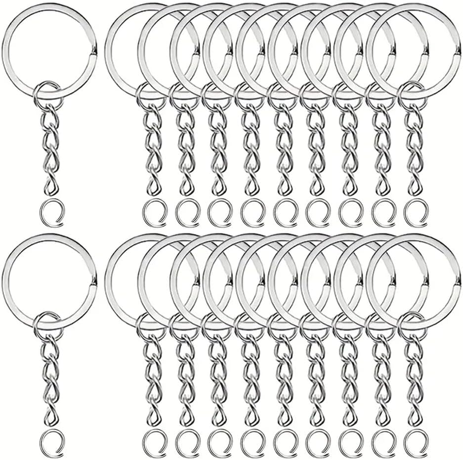 100Pcs 30Mm Sliver Key Chain Rings Kit, 50Pcs Keychain Rings with Chain and 50Pcs Open Jump Ring, for Keys, Crafts and Jewelry Findings Making (Silvery)