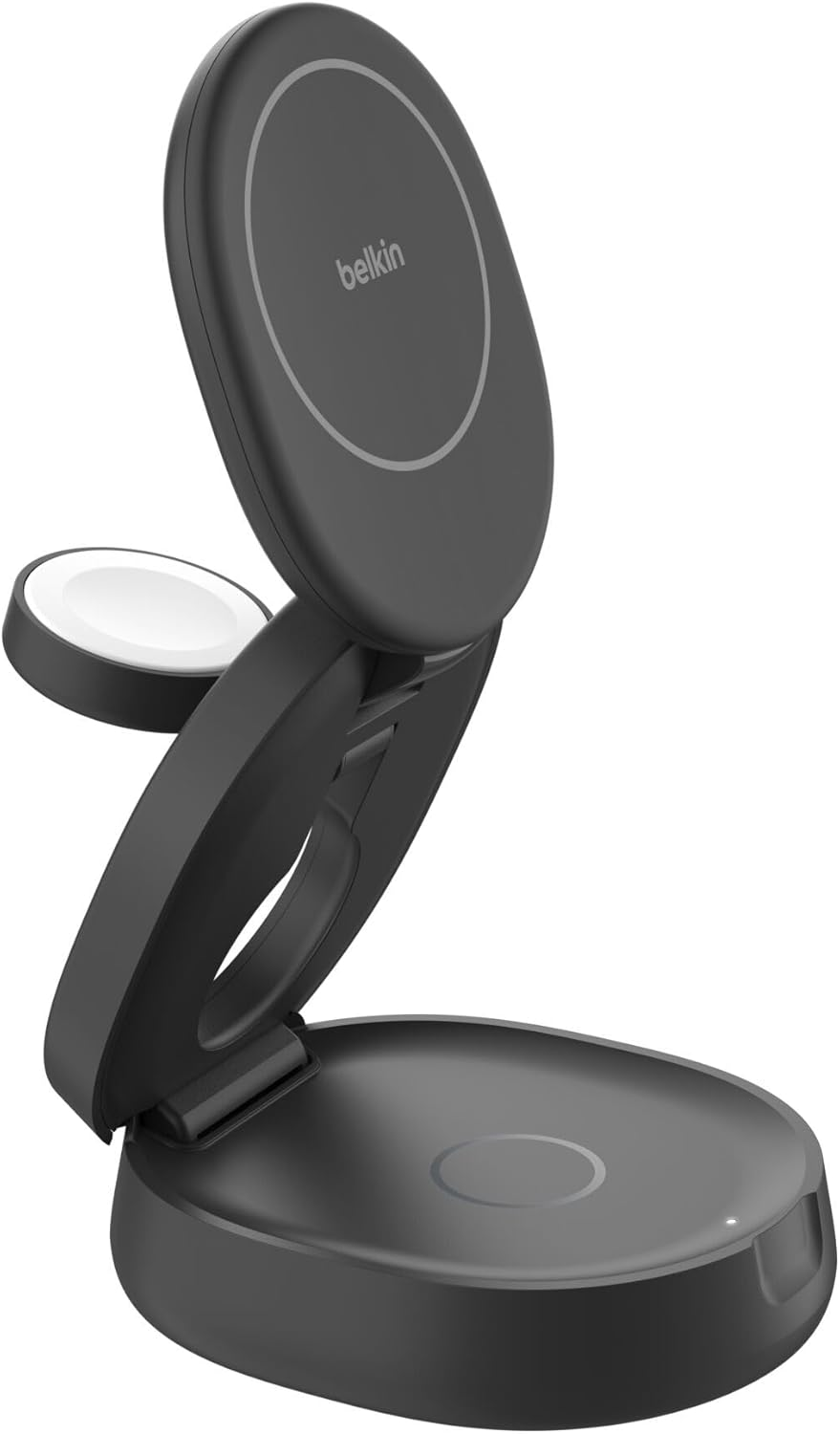 Belkin Magsafe Compatible Charger, 3-In-1 Adjustable Magnetic Charging Stand, Qi2 Certified, 15W Wireless Charger for Iphone 16, Apple Watch, Airpods, Non-Slip, 36W Charger Included - Black image number 1