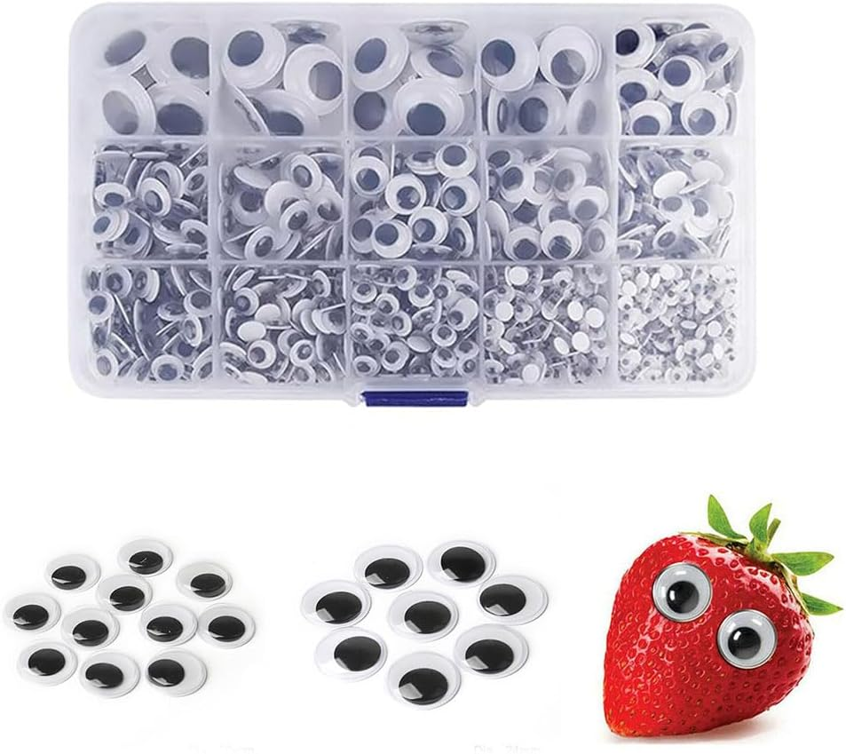 Googly Eyes for Crafts, 1280 Pieces, Self-Adhesive Black and White, Mixed Sizes