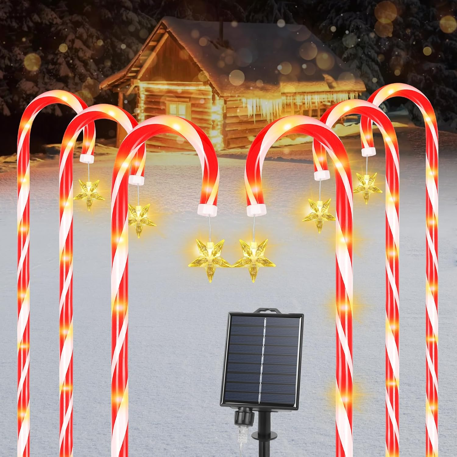 Ninonly 1.2M Solar Christmas Candy Cane Lights, 6 Pack Solar Christmas Lights Outdoor with 8 Modes, 78 Leds Waterproof Xmas Garden Light USB Charging for Yard Pathway Decorations