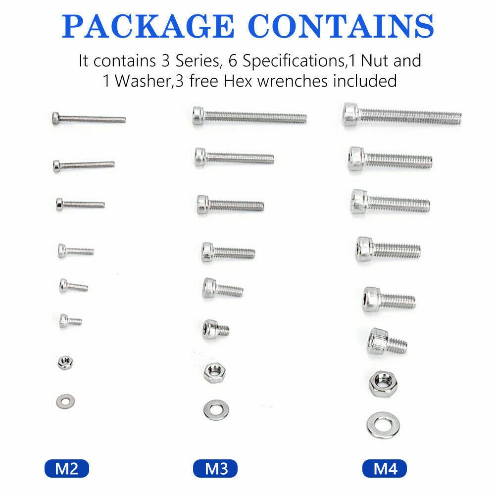 1080Pcs Stainless Steel M2/M3/M4 Bolts Nuts Screws Hex Head Assorted Kit Set image number 2