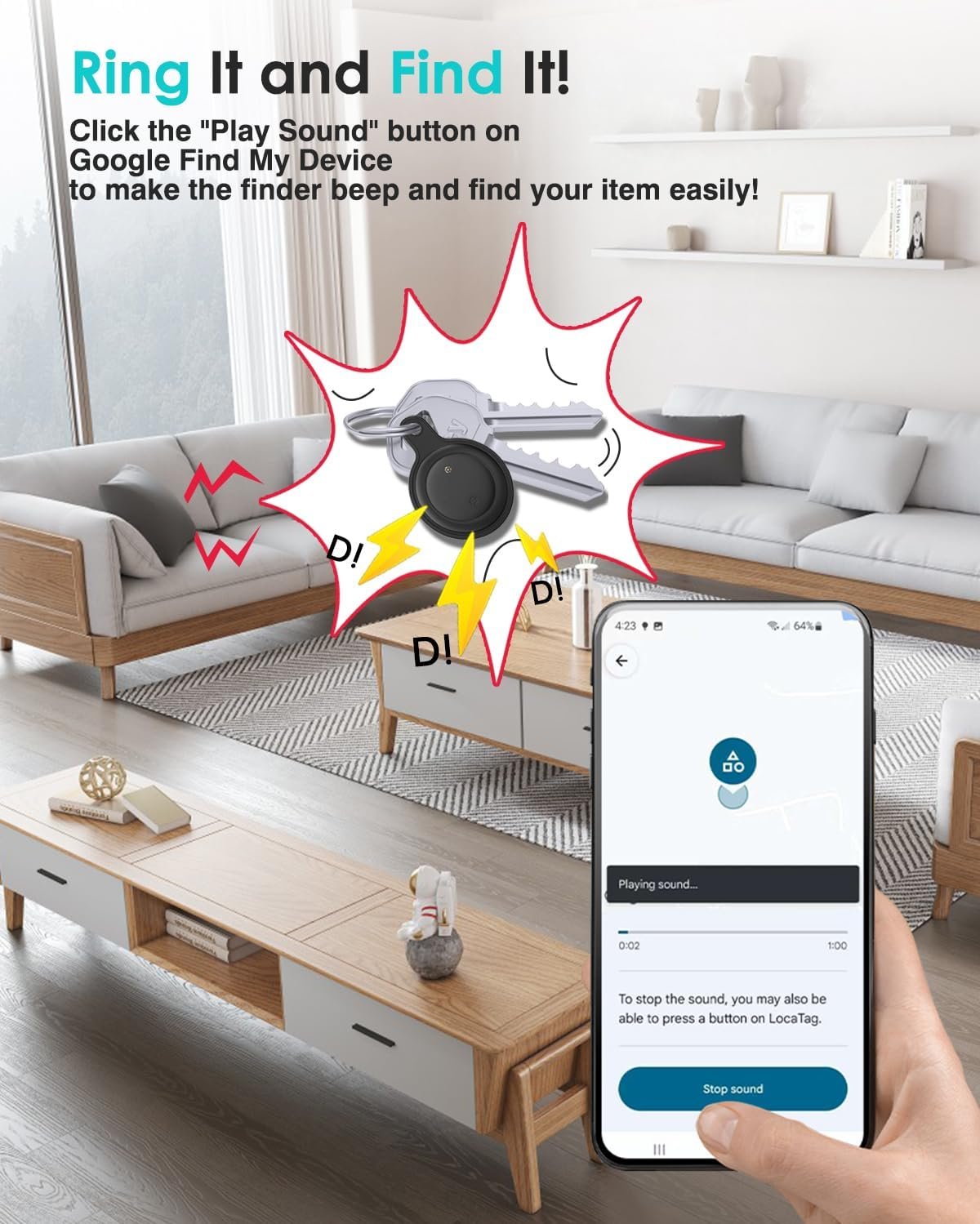 [2 Pack Android Tracking Tag] Bluetooth Tracker for Android Phones. Google Certified Item Locator, Smart Tag for Google Find My Device App. Finder for Keys, Luggage, Suitcase, Backpack-Black+White image number 3