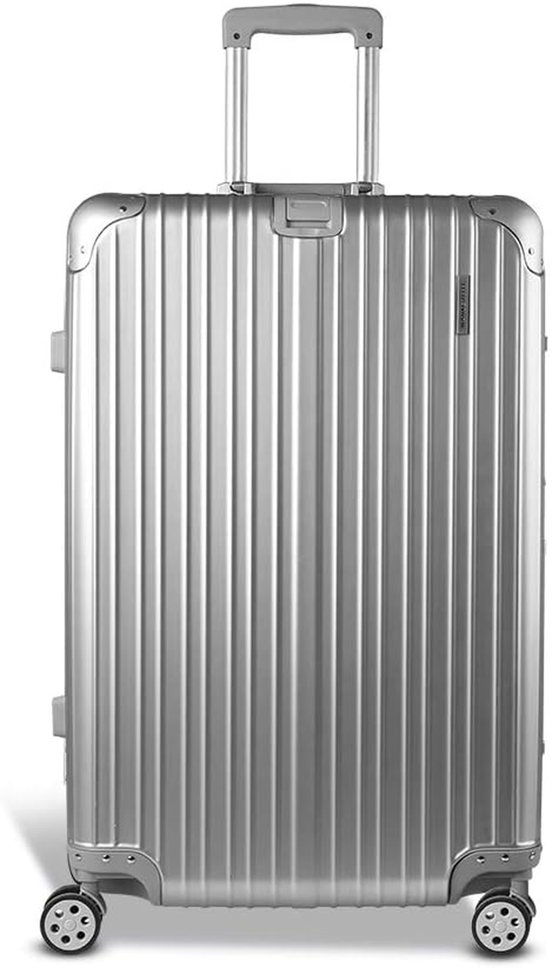 Wanderlite Luggage Set 28" Silver Suitcase Hand Luggages Travel Hard Case Hardside Shell Trolley, Carry on Bag Rolling Lightweight, TSA Lock Aluminium Frame