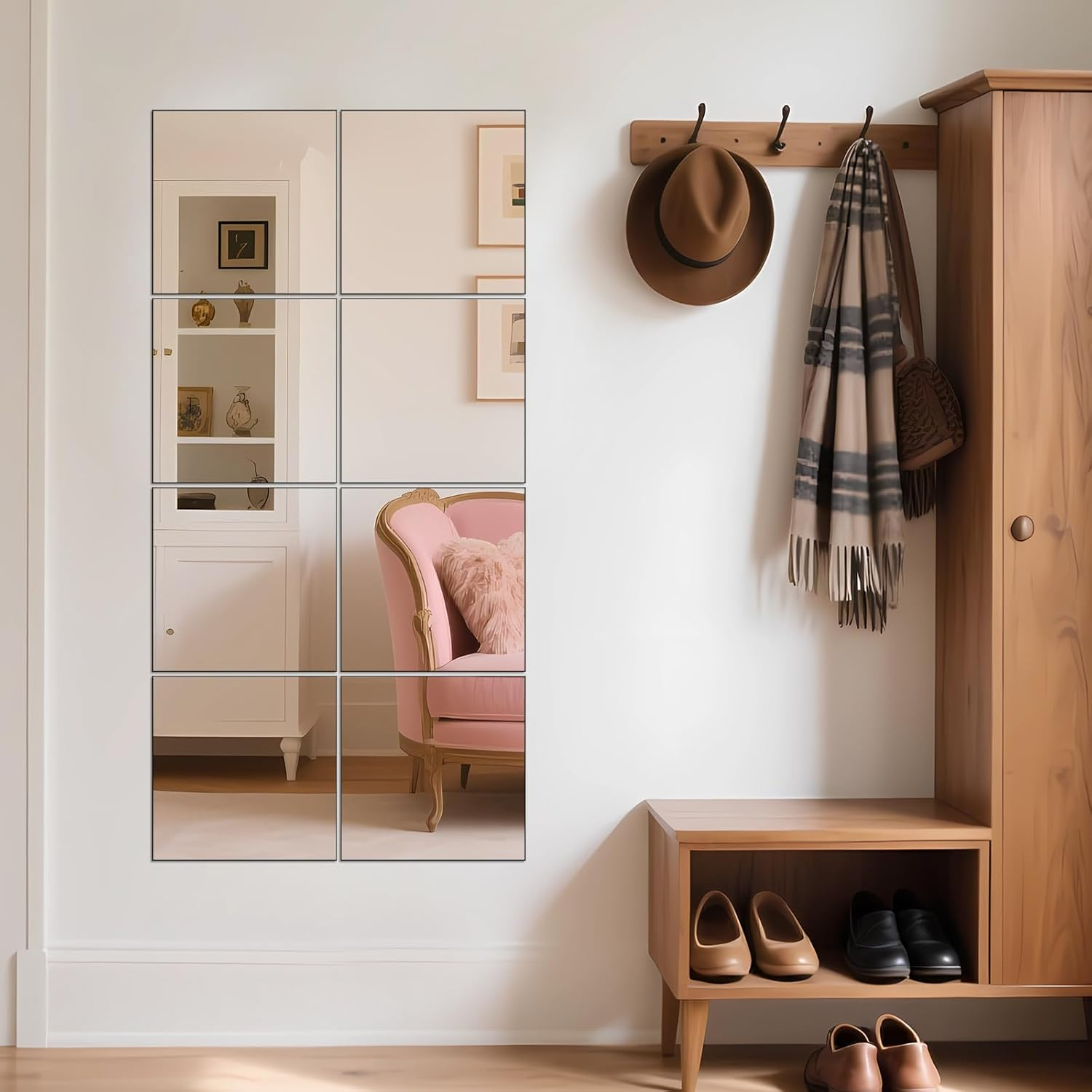 Ruomeng Full Length Mirror Tiles - 12 Inch X 8Pcs Frameless Wall Mirror Set Make up Mirror for Home Gym Vanity Bedroom, Living Room image number 1