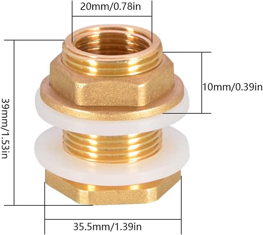 2 Pieces Water Tank Connector 3/4 Inch Premium Brass Rain Barrel Feed-Through + 2X Rubber Seals Ra-In Barrel Connector Water Butt Grommet for Rain Barrel Wa-Ter Butt Barrel image number 2