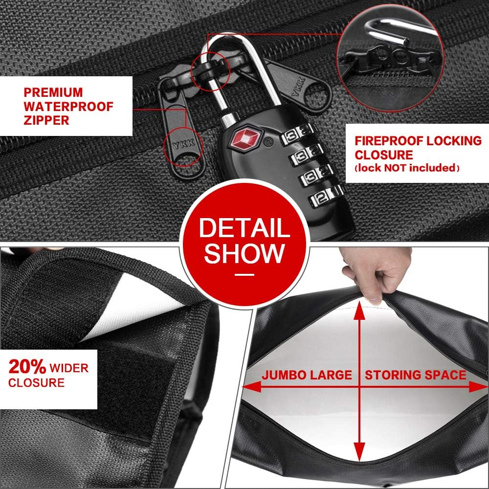 ROLOWAY Large (17 X 12 X 5.8 Inches) Fireproof Bag, XL Fireproof Document Bags with Bonus Bag, Fireproof Safe and Water Resistant Bag for Money, Legal Documents, Files, Valuables image number 5