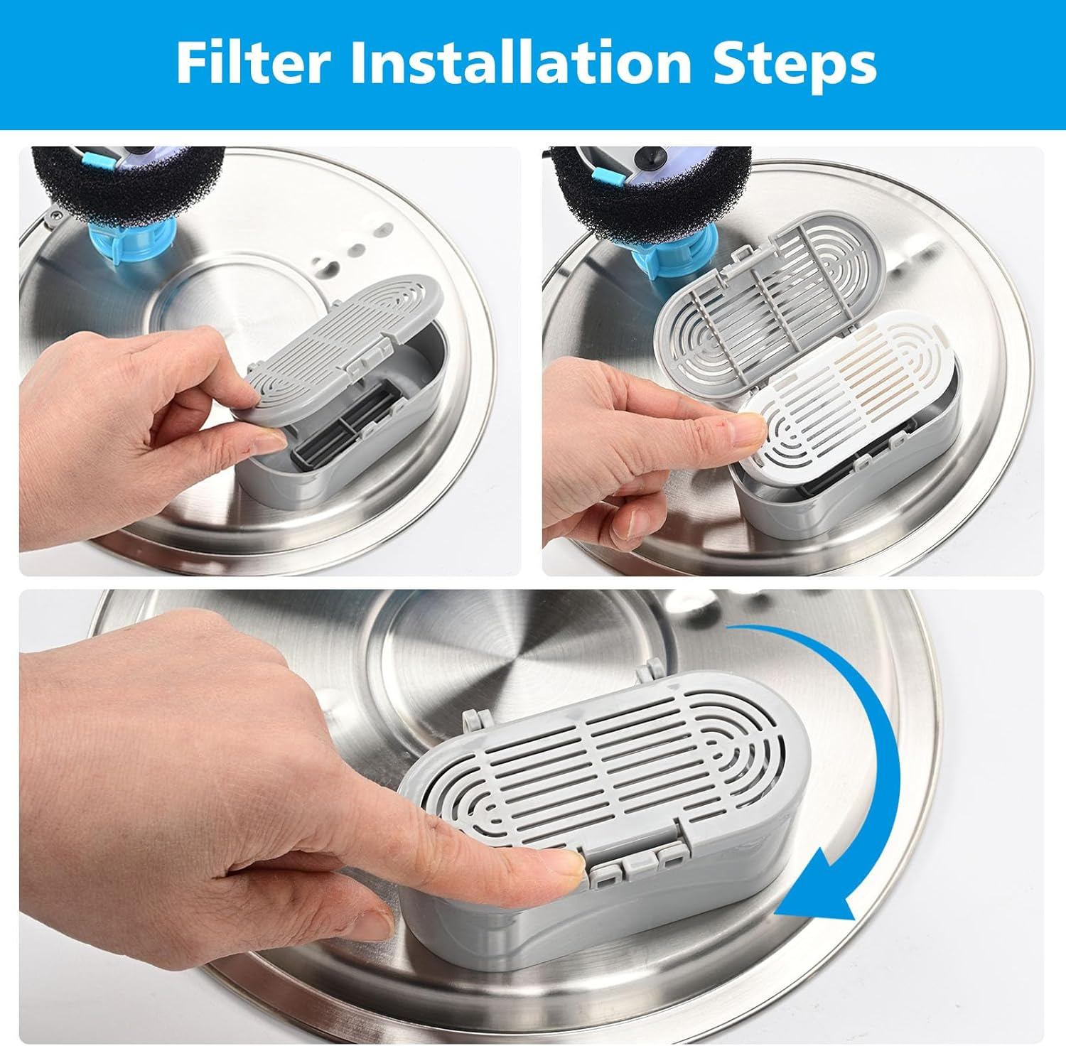 Cat Water Fountain Filter,Cats Fountain Filter Replacement Filters for 3.2L/108Oz Cat Drinking Fountain and 4L/134Oz Stainless Steel Pet Fountain,Pet Water Fountain Filter with Pre-Filter Sponges image number 4