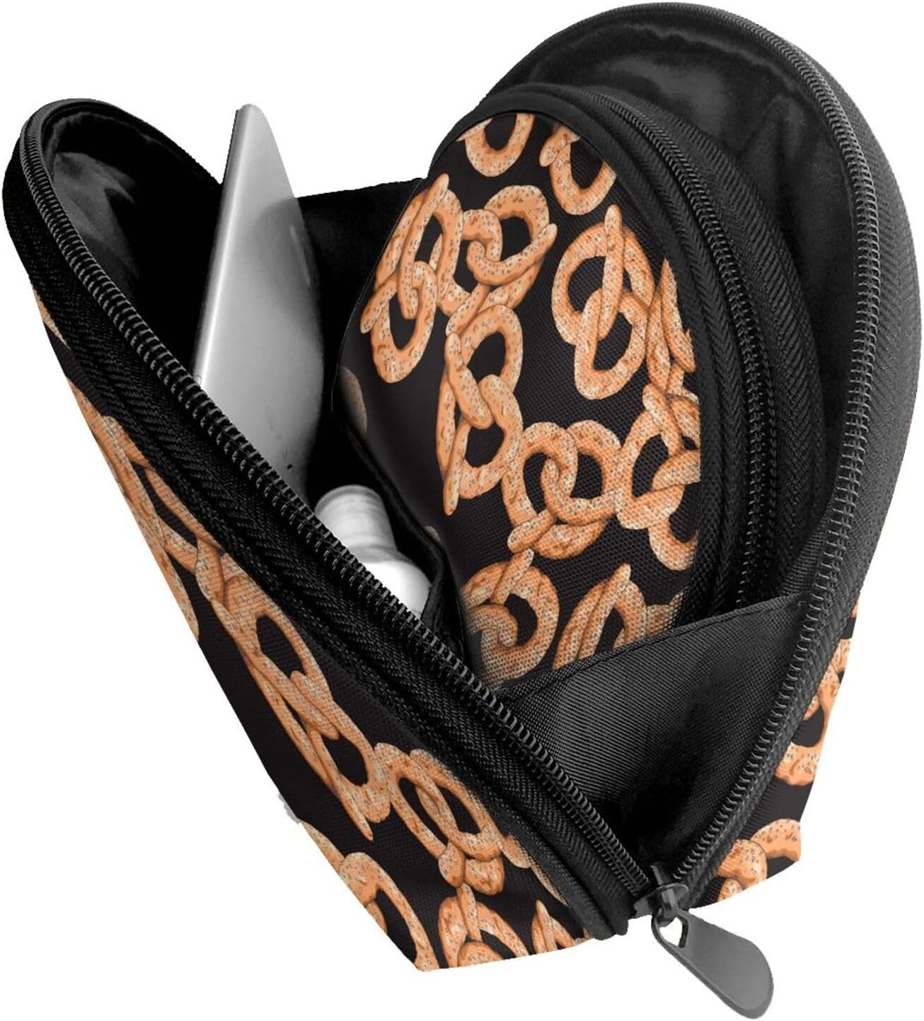 Cozimangoe Coin Pouch Makeup Bags Set, 2 Piece Shell Shape Cosmetic Bag with Pockets for Daily Travel Handbag Lipstick Keys Toiletry, Personalized Fresh Pretzel image number 1