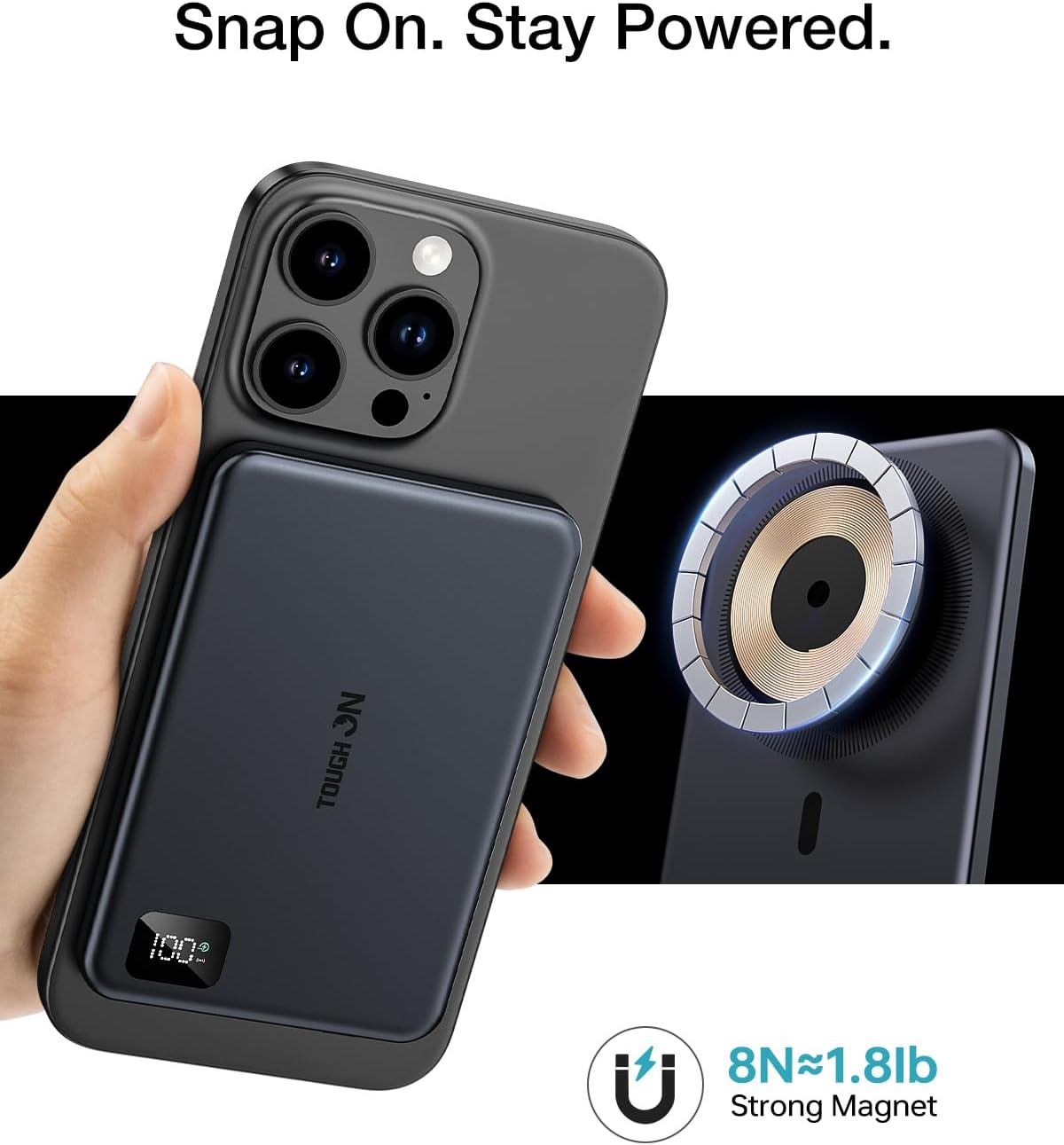 Tough on for Magsafe Power Bank 5000Mah,Ultra Slim Wireless Magnetic Portable Charger, Fast Charging Battery Pack with LED Display, Compatible with Iphone 17/16/15/14/13/12 and Samsung Phones image number 4