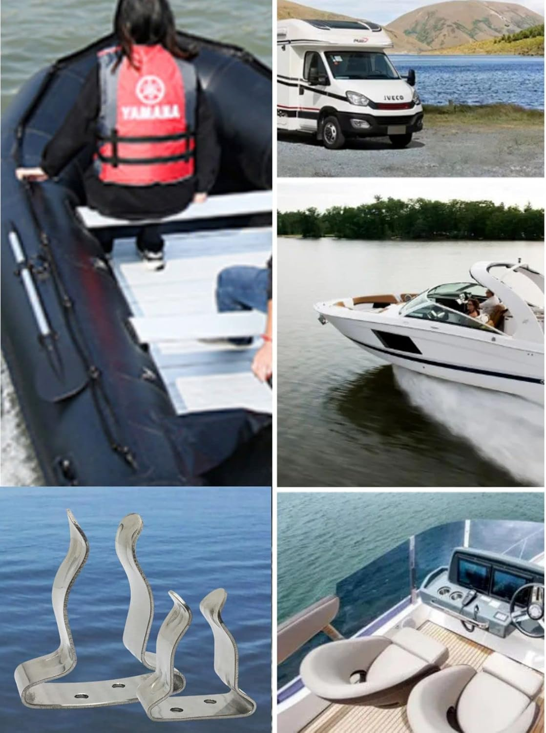 Spring Clips Hook Spring Clamp Tool Holder -Marine Grade Stainless Steel, for Boat Hook, Boat Pole, Gaff, Fishing Rod, Oar, Paddle, Brooms, Mop Handle, Tubes in Place -Pack of 2 (Small) image number 3