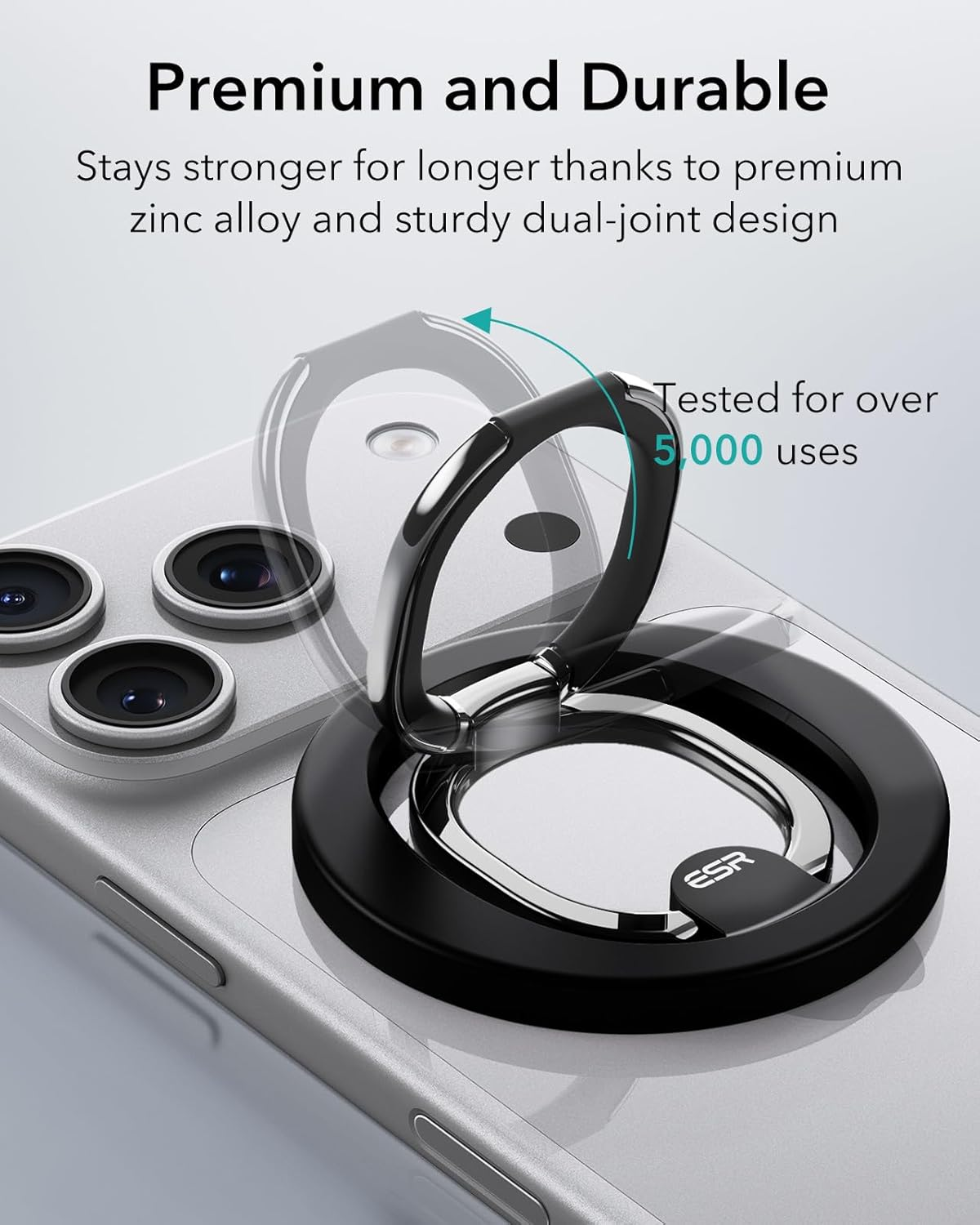 ESR for Magsafe Phone Grip, Magsafe Ring Holder, Magnetic Phone Ring Holder, Magnetic Grip with 2-Way Adjustable Stand for Iphone 17/16/15/14/13, Samsung, All Smartphones(2 Metal Rings Included) - Natural Titanium image number 7