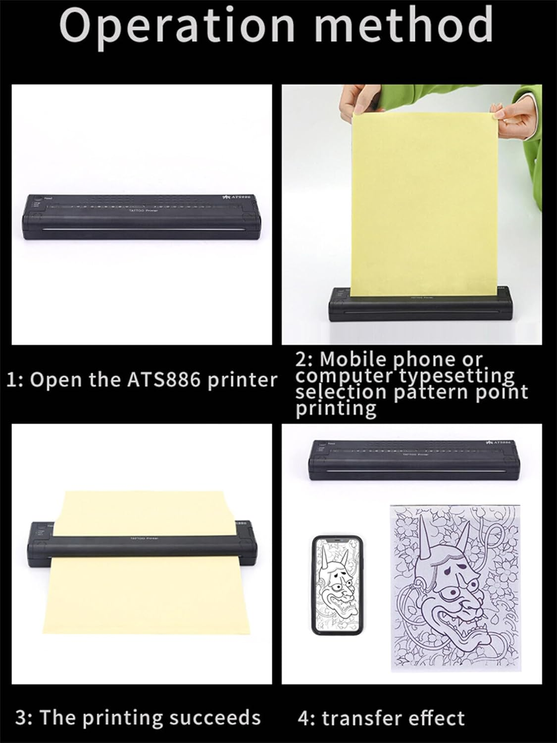 Wireless Tattoo Transfer Printer Portable Machine Black image number 3