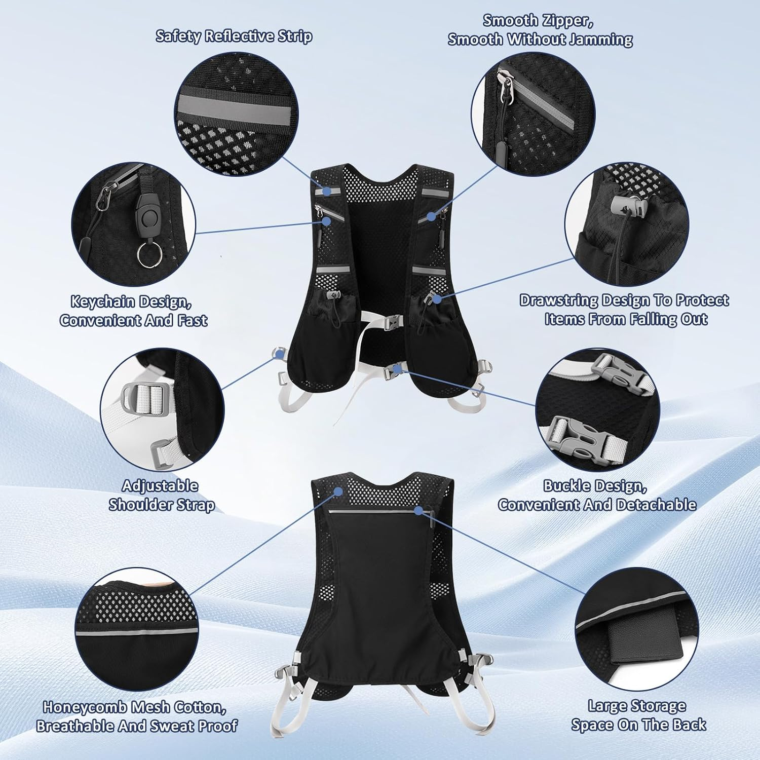 Pearyaest Running Water Vest,Reflective Safety Strip,Adjustable Waistband,Running Vest Backpack with 1L Hydration Pack for Men Women image number 1