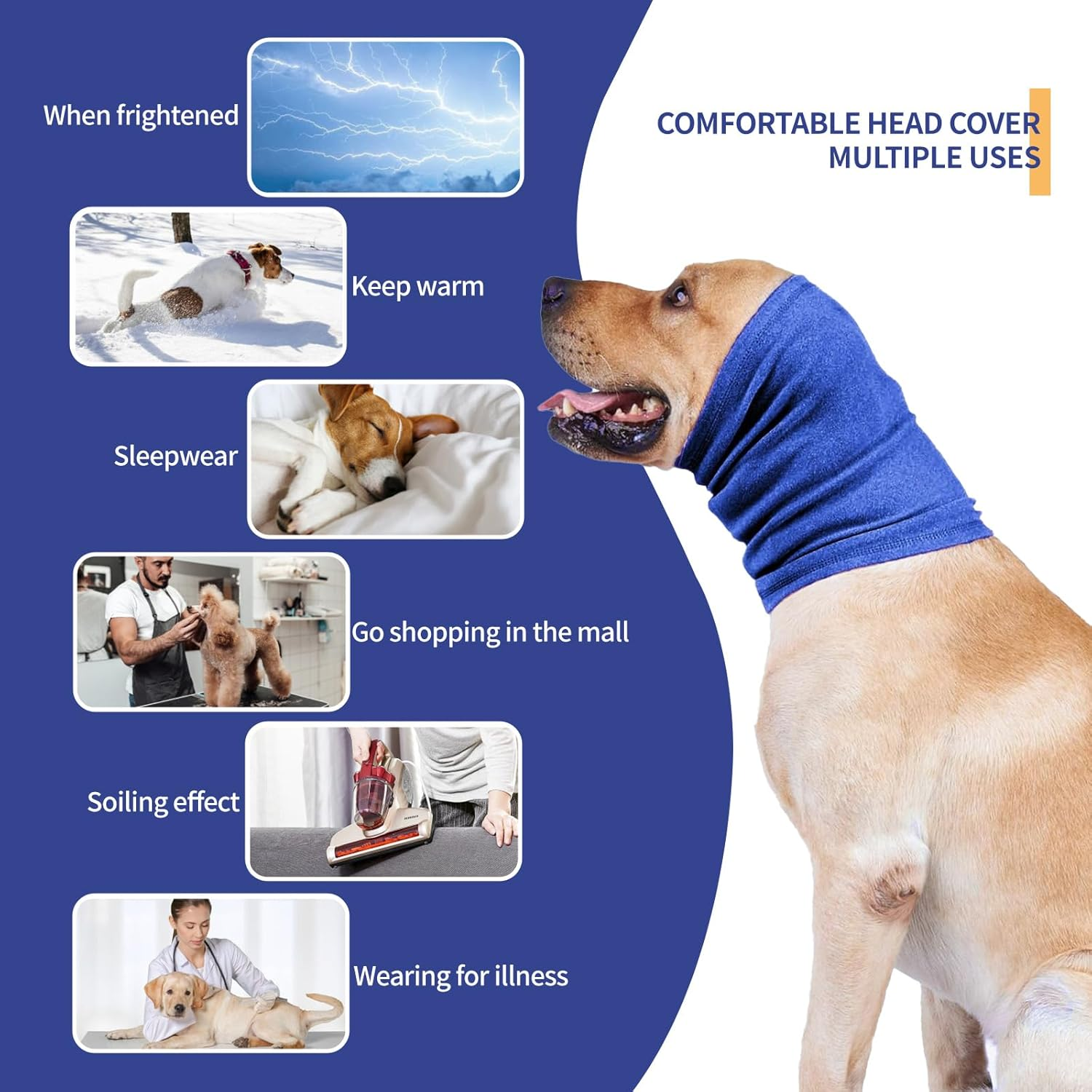 Pet Hoodie,Pet Noise-Proof Ear Cover,Thunder Noise Protection, Anxiety Relief Calming,Dog Head Cover the Grooming and Force Drying Dog Ear Protector. (Blue, M) image number 3