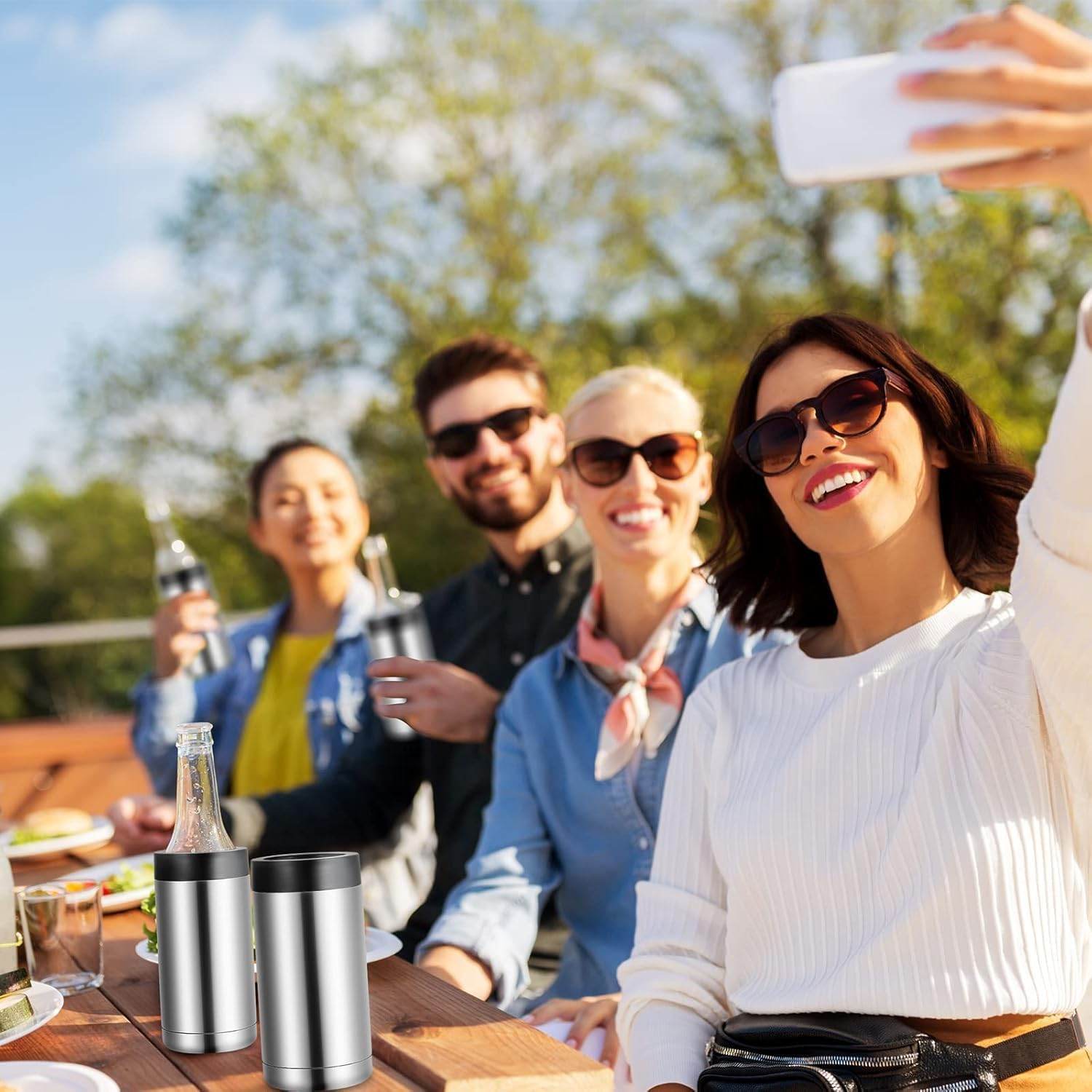 Beer Can Cooler, 16Oz Stainless Steel Double Wall Insulated Can Cooler, Beer Bottle Holder, Bottle or Tumbler for Slim Beer & Hard Seltzer Cans, Gifts for Beer Lovers (Silver) image number 6