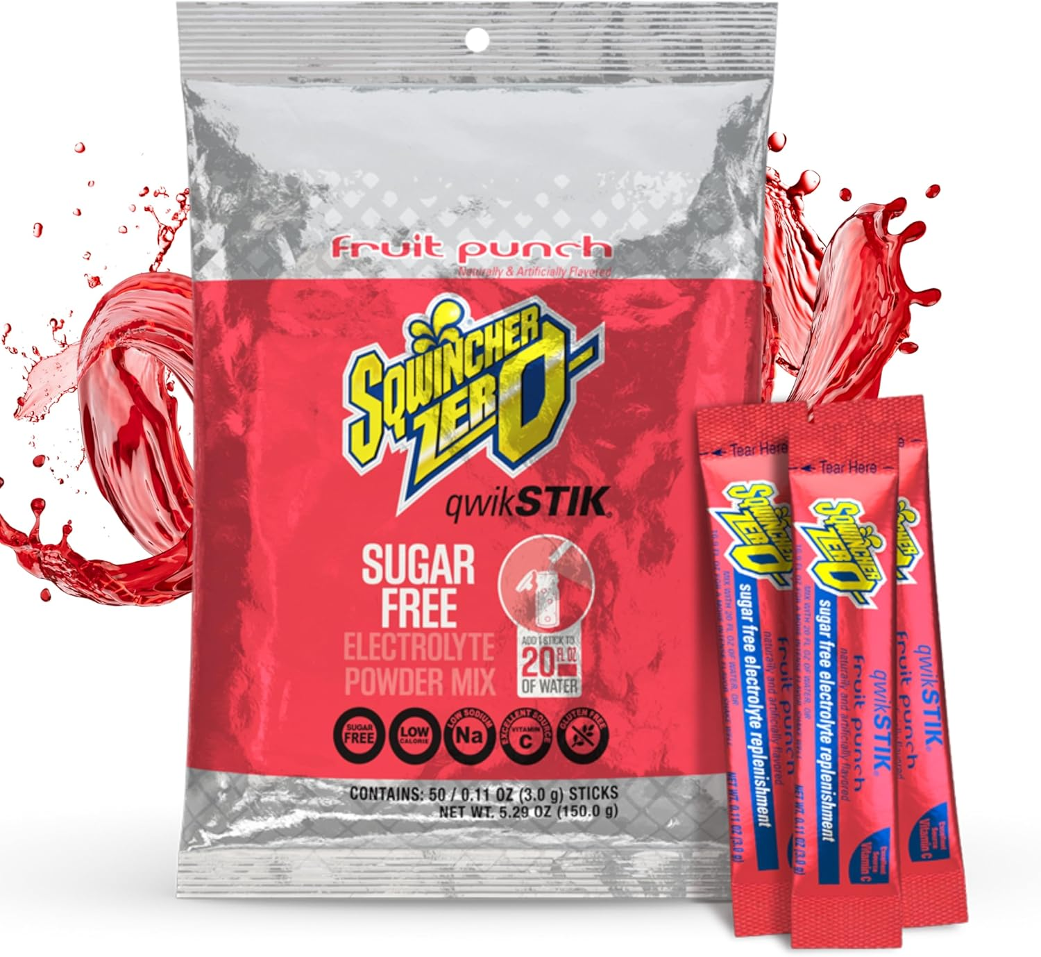 Sqwincher Zero Qwik Stik - Sugar Free Electrolyte Powdered Beverage Mix, Fruit Punch 060102-FP (Pack of 50) image number 6