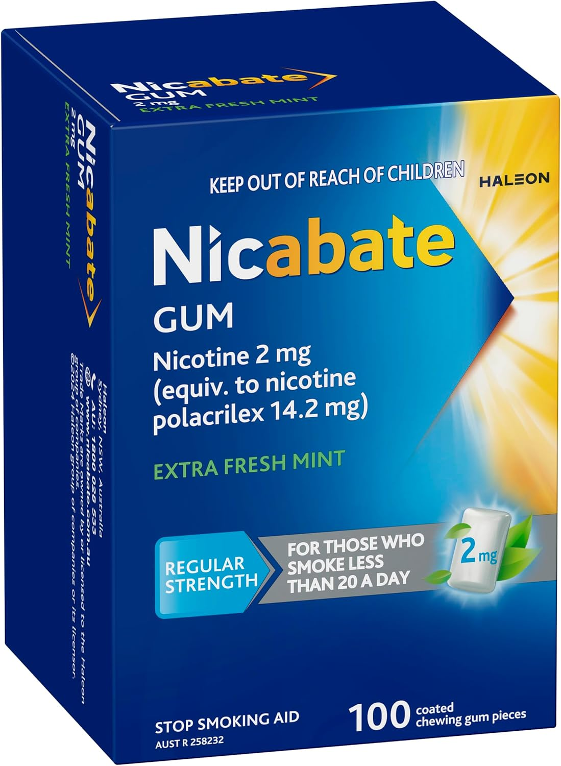 Nicabate 2Mg Extra Fresh Mint Quit Smoking Chewing Gum 100-Pieces image number 2