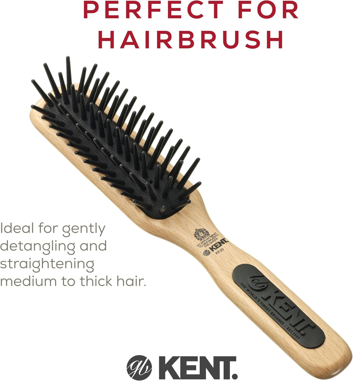 Kent Narrow Detangling Hair Brush with Large Non Scratch Nylon Quills image number 1