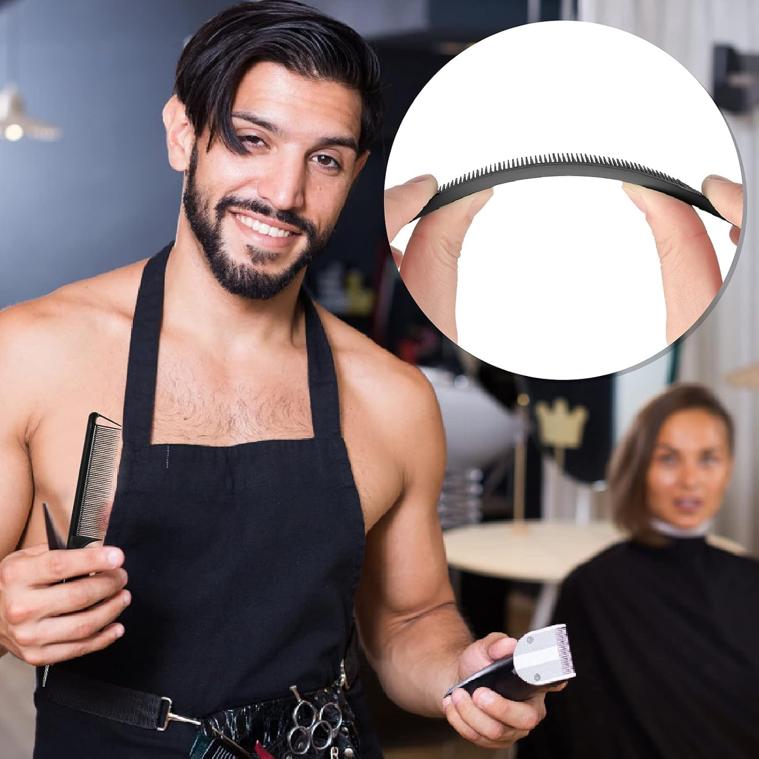 3 Pack Rat Tail Comb, Long Steel Pin Teasing Combs with Stainless Steel Pintail for Salon Hair Stylists, Metal Parting Combs for Women, Purple/Black/Pink image number 5