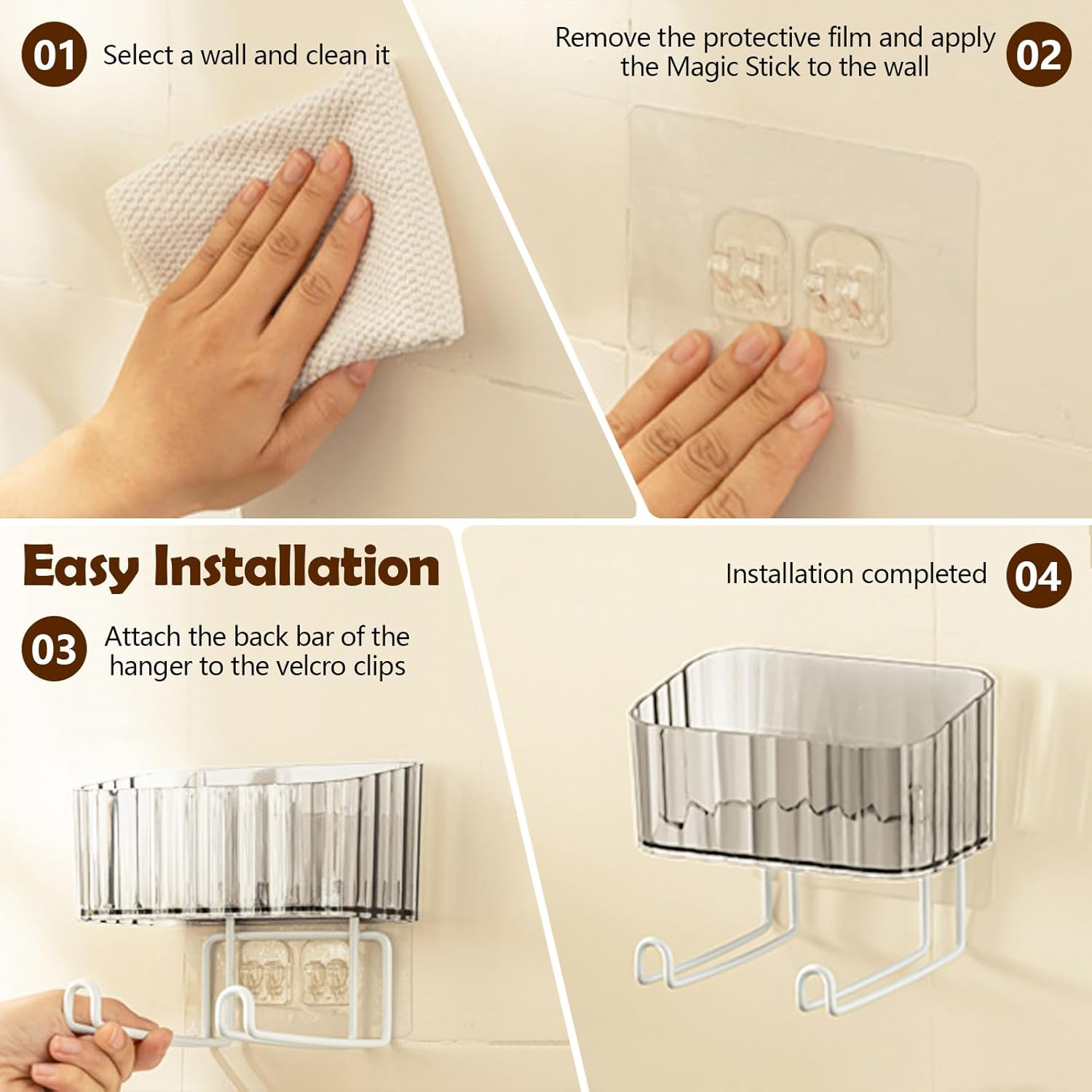 LELE LIFE Wall Mount Headband Holder Hair Accessories Organizer, Self Adhesive Scrunchie Holder with Clear Acrylic Caddy for Bows, Ties, Clips, Pins, Claw Clip, Clear,Clear - Clear image number 6