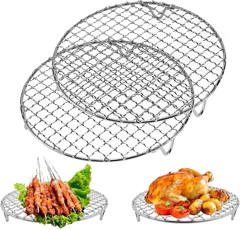 Round Stainless Steel BBQ Grill Mesh, 2 Piece Stainless Steel Cross Wire Barbecue Grill Net with Legs, round Camping Fire Pit Grate Barbecue Mesh for Camping or Picnic image number 1