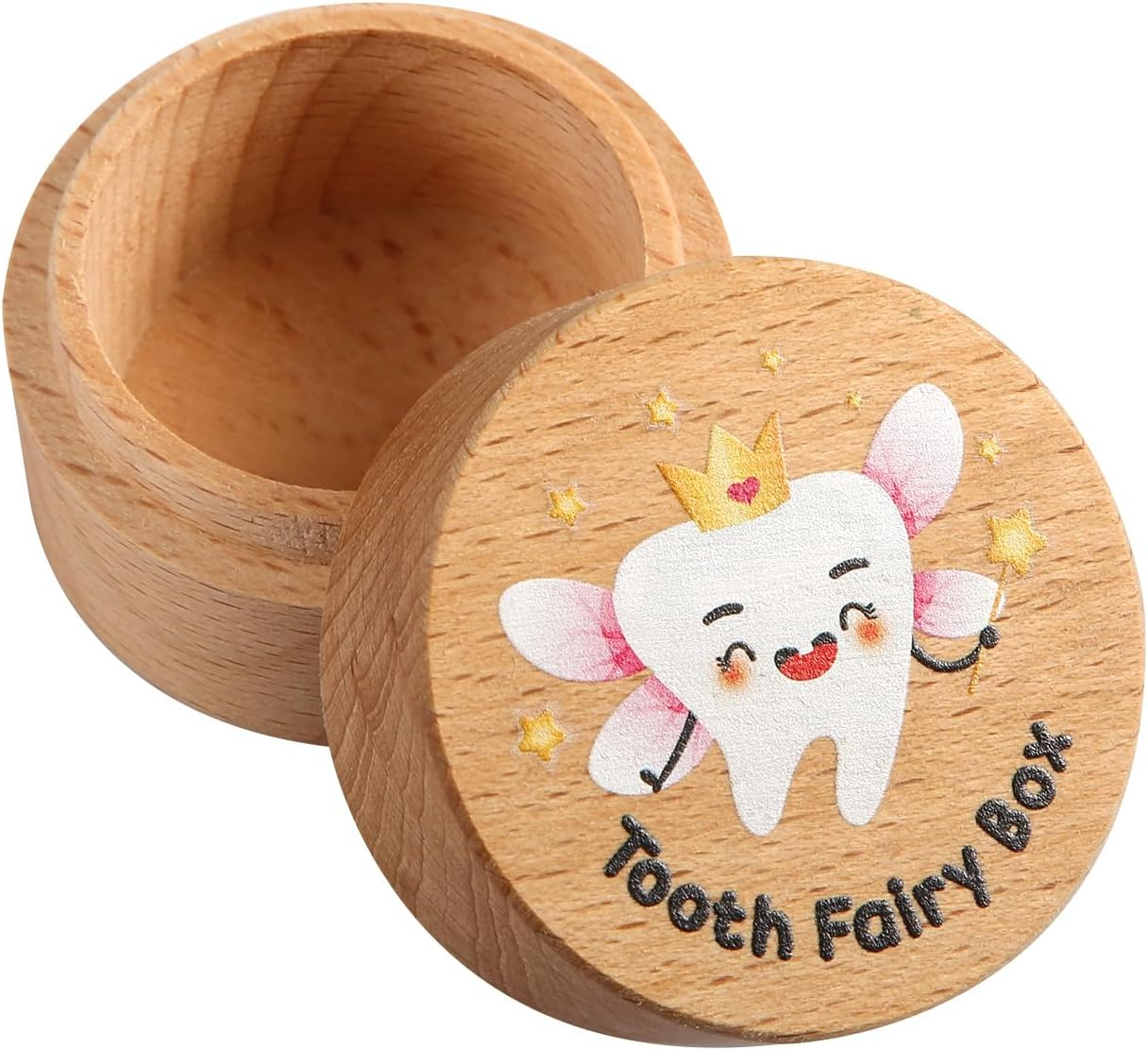 Tooth Fairy Box, Colored Tooth Box for Boys Cute Wooden Tooth Fairy Keepsake Lost Teeth Holder to Put under Pillow for Birthday Baby Shower