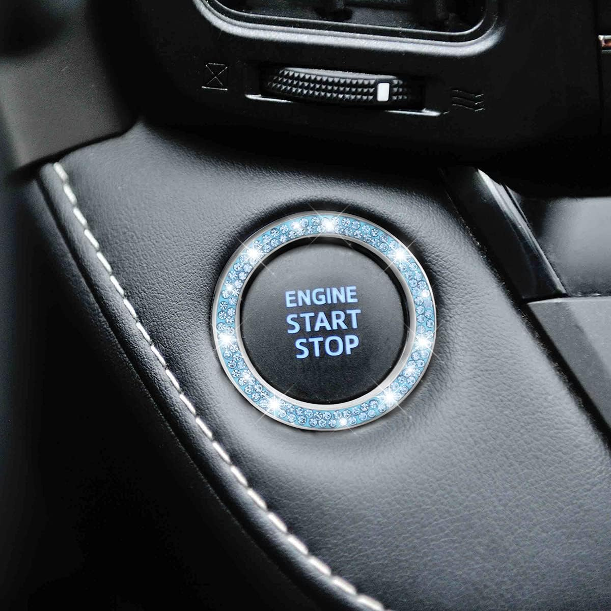 2 Pack Car Push Start Button Cover/Sticker, Key Ignition Knob Bling Ring, Sparkling Car Interior Accessories for Women (Double Blue) image number 5
