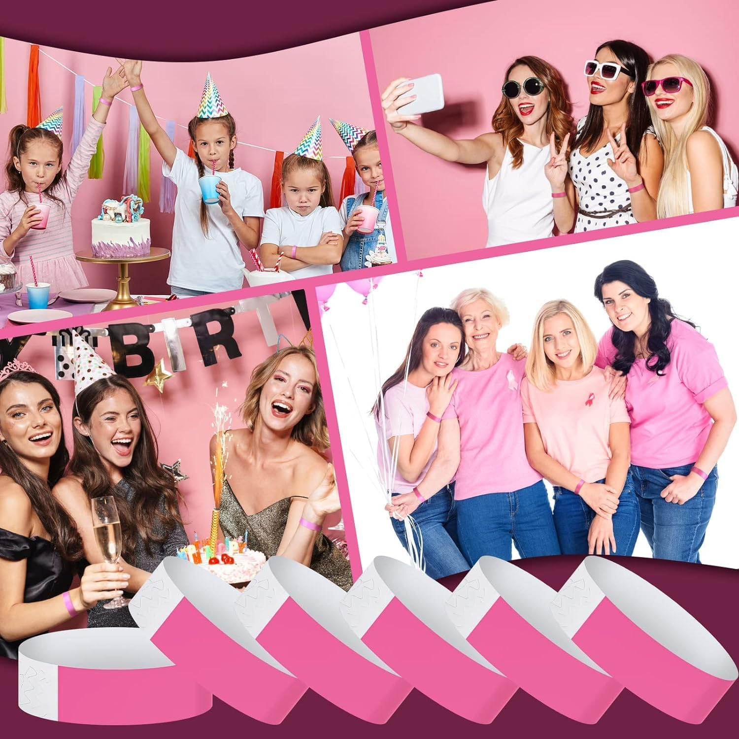 200Pcs Paper Wristbands,Waterproof,Hand Bands for Events Lightweight Concert Wristbands Neon Colored Adhesive for Events Music Festival Concert Contest (Pink,Blue) image number 2