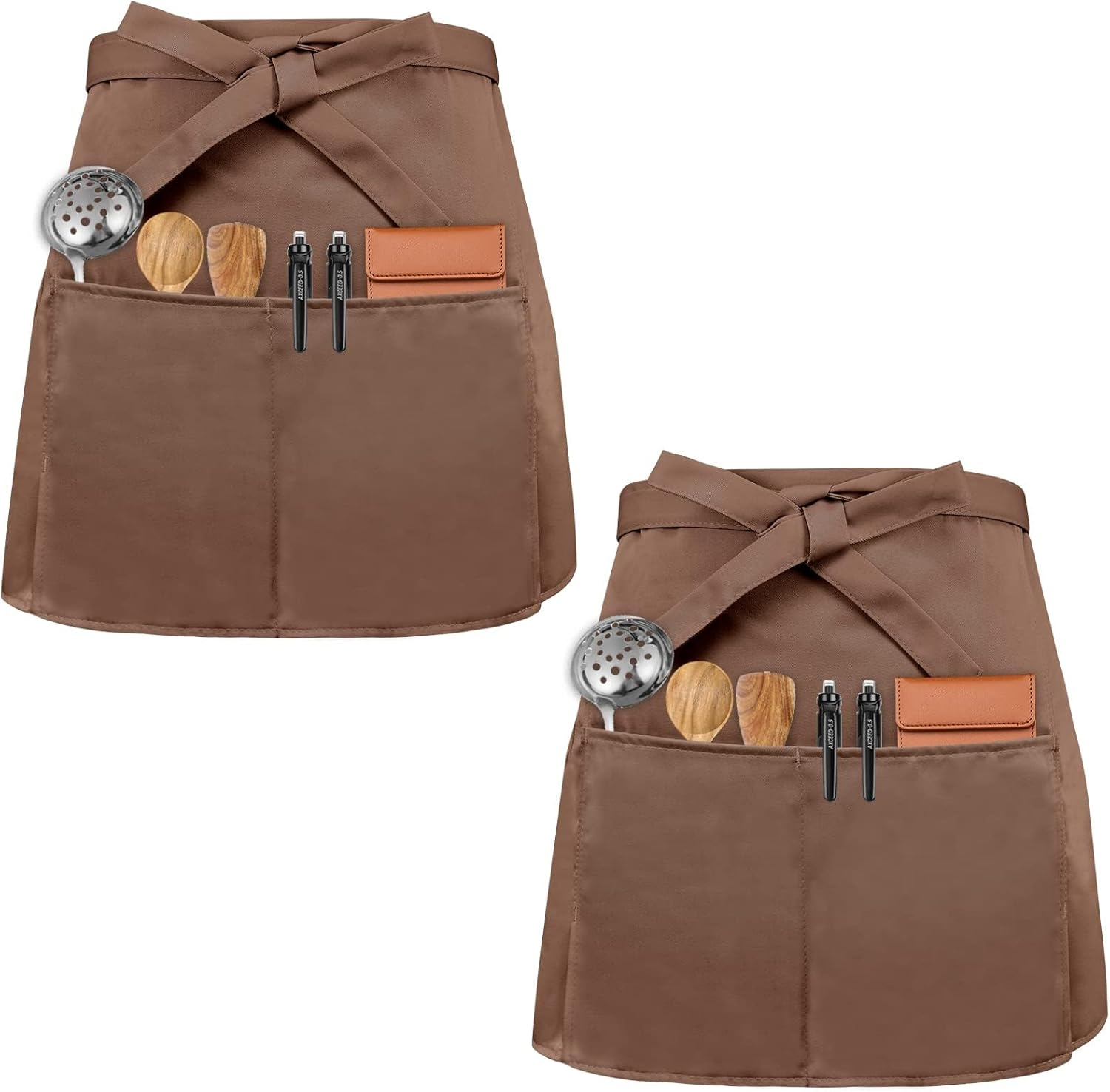 Waist Apron Front Ties 2 Pcs Waiter Aprons Waist Apron with 3 Pockets Baking Aprons Cooking Aprons for Bistro Restaurant Hotel Cafe Chef Waiter Cleaning Painting Gardening