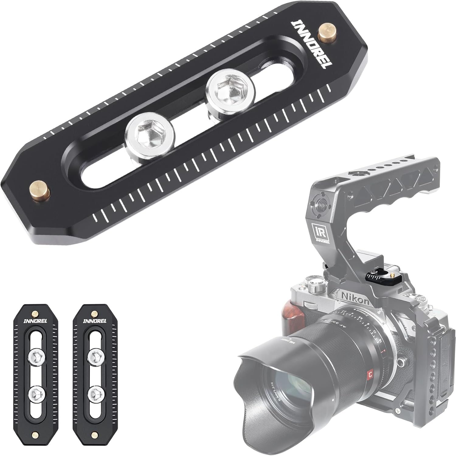 2 Packs Quick Release NATO Rail 65Mm Long Universal anti off Rail with 1/4" Screws and anti Drop Safety Pins NR65-INNOREL Aluminum Alloy Mini Rail for Camera Cage, Field Monitor Mount NATO Clamp image number 4