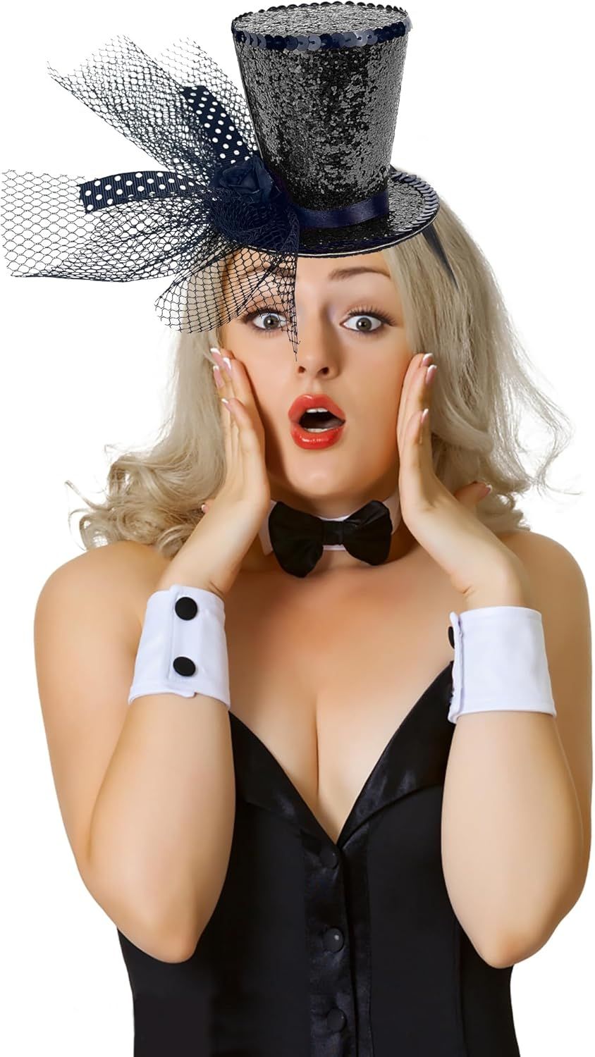 Mini Top Hat Headband Fascinator Tea Party Headpiece for Women Lady Gril 1920S Gatsby Party Costume Accessory image number 4