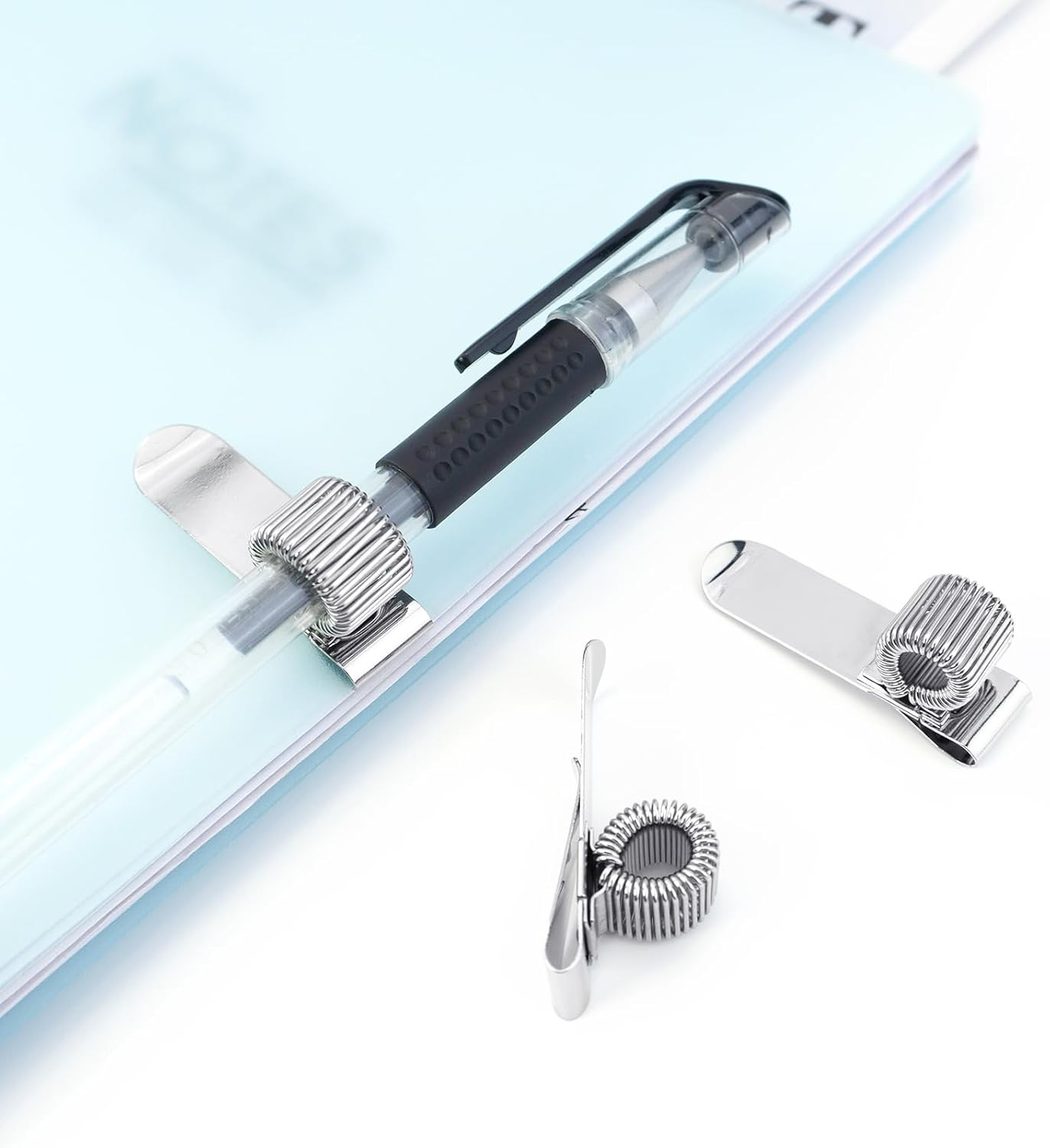 Quacc 3 PCS Metal Pen Holder Adjustable Single Spring Loop Pen Holder Clip for Notebook and Clipboard image number 4
