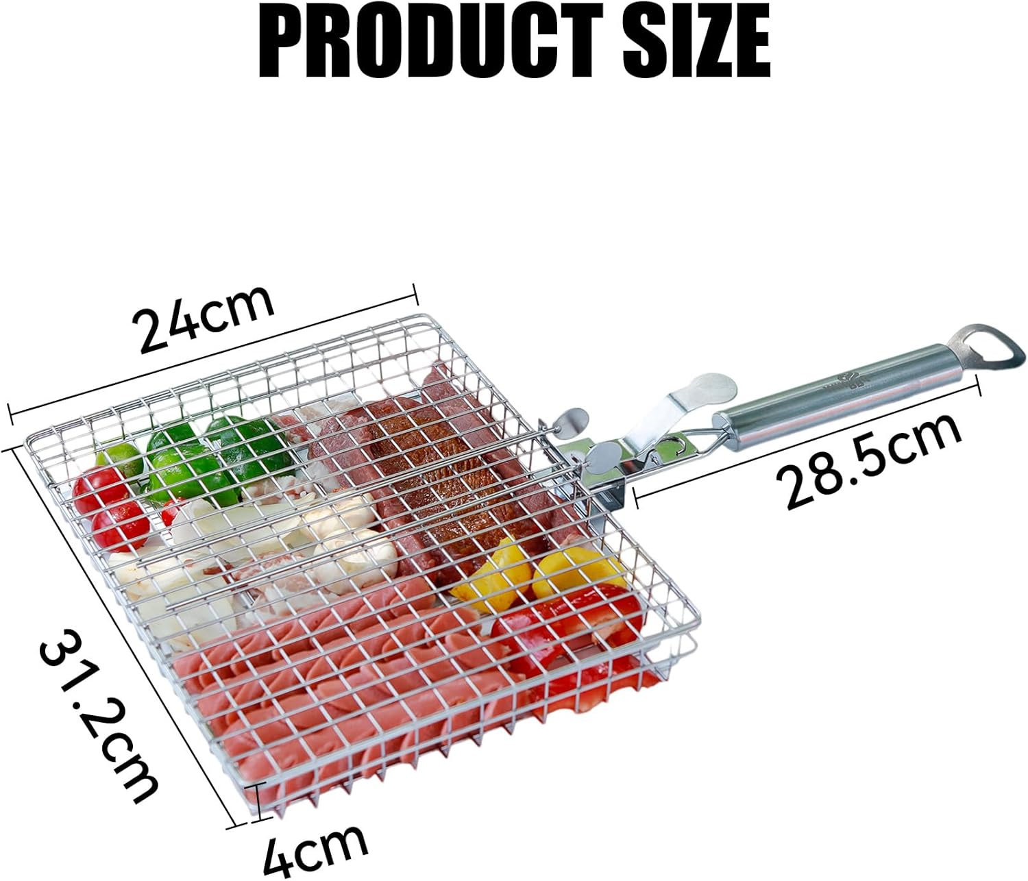 Willbbq Multi-Function BBQ Basket &ndash; Portable Large Stainless Steel Grill Basket with Removeable Handle, Perfect for Outdoor Cooking, BBQ, Kitchen Use image number 5