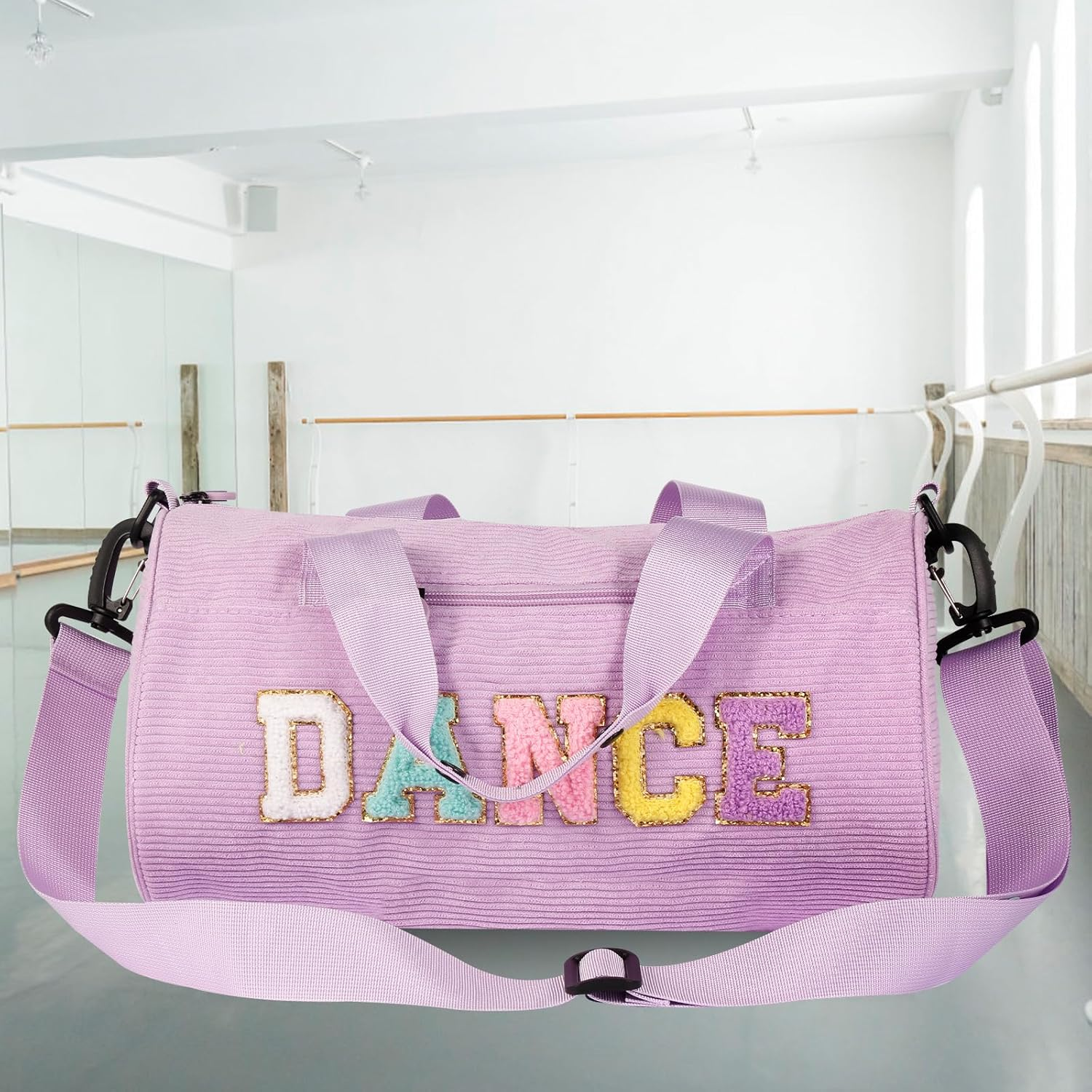 Dance Ballet Bag for Girls Sport Gym Duffle Bags Overnight Travel Bags Fun Dance Corduroy Chenille Letter Bag for Dancers, Purple, Dance Bag image number 1