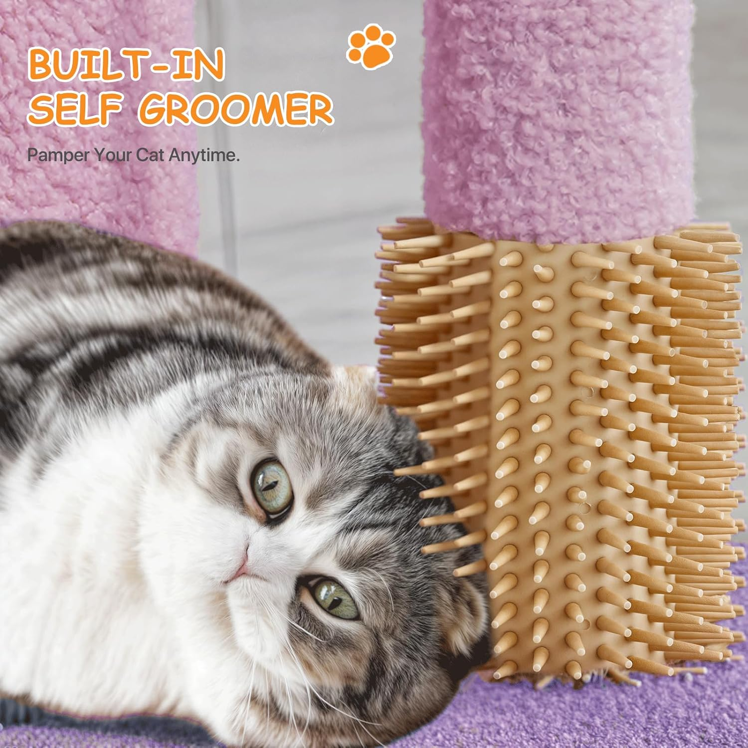 Athena Collection Small Cat Tree Condo with Sisal Scratching Post, 33 Inch Modern Cute Flower Cat Tree Tower with Cozy Perch Toy Ball for Indoor, Kittens, Purple image number 3