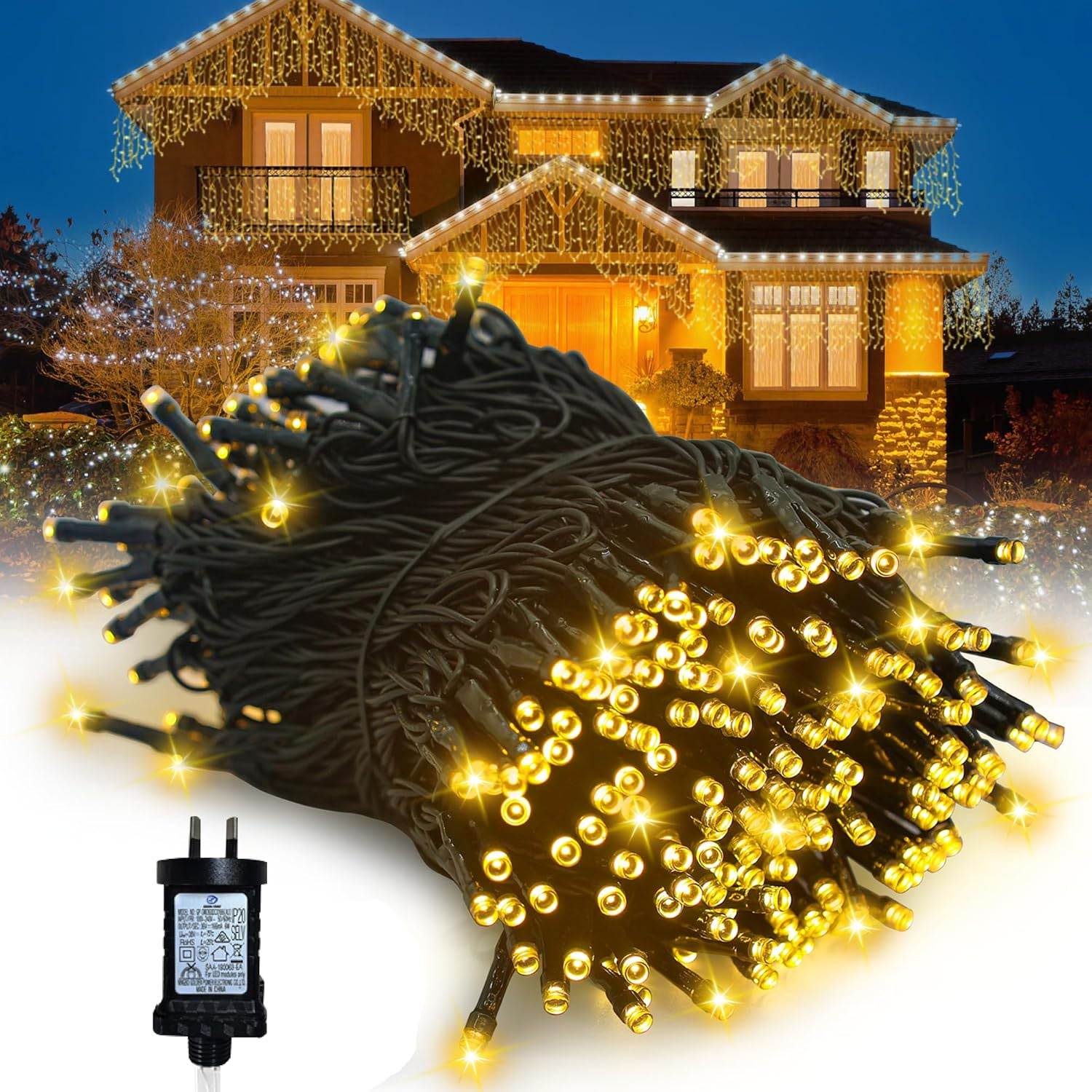 Blue Christmas Lights: Maszere 200Led 8 Modes Fairy Lights for Bedroom Home - Connectable String Light Outdoor Indoor for Xmas Halloween Tree Patio Decorations, 66FT, Plug In
