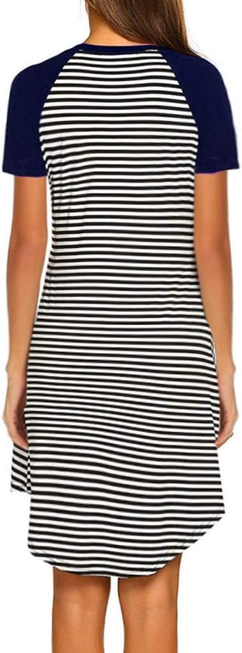 Summer Women Maternity Nursing Dress Short Sleeve Striped Loose Breastfeeding Sleepwear Midi Dress