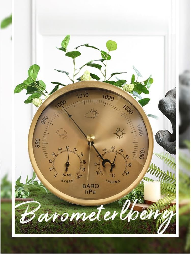 3-In-1 Dial Barometer Thermometer Hygrometer (Gold) Metal+Abs+Acrylic for Home, Wall Decor, Baby Room, Fishing 1 Piece image number 3