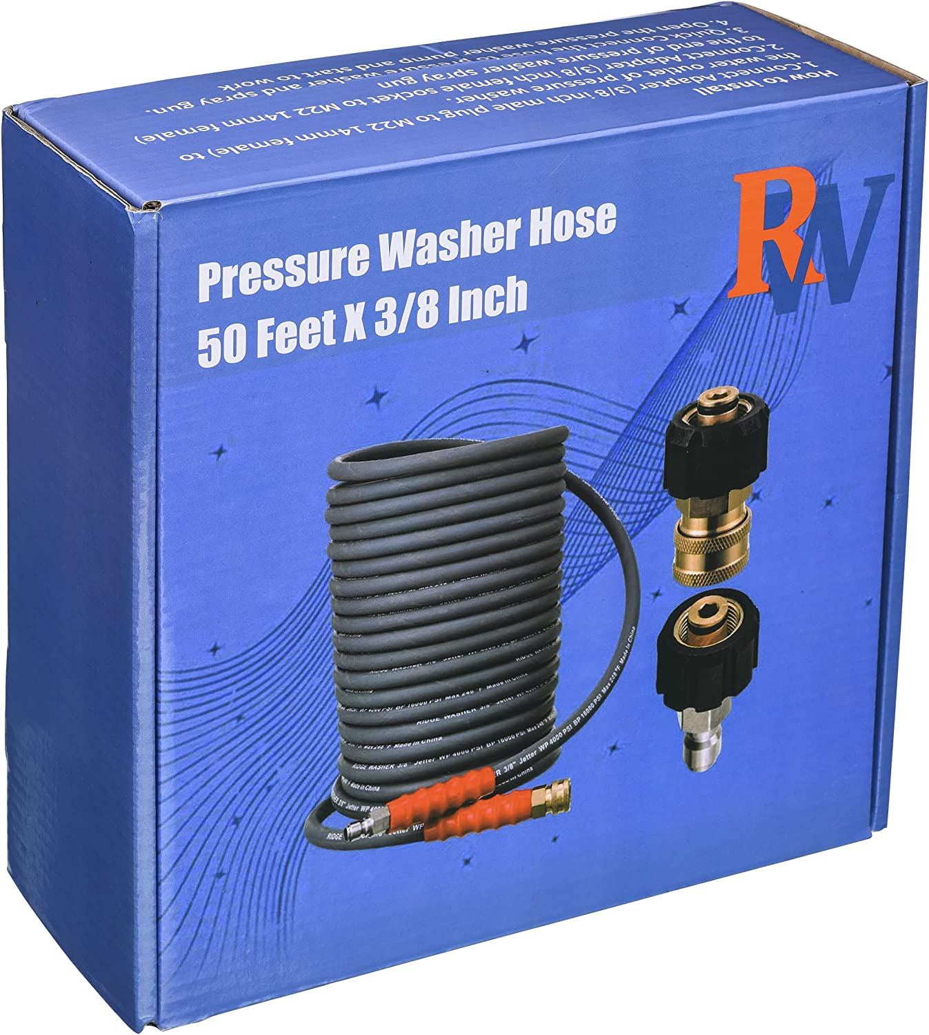 RIDGE WASHER Pressure Washer Hose 50 Feet X 3/8 Inch for Hot and Cold Water, with M22 14Mm to 3/8 Inch Quick Connect, 4000 PSI image number 2