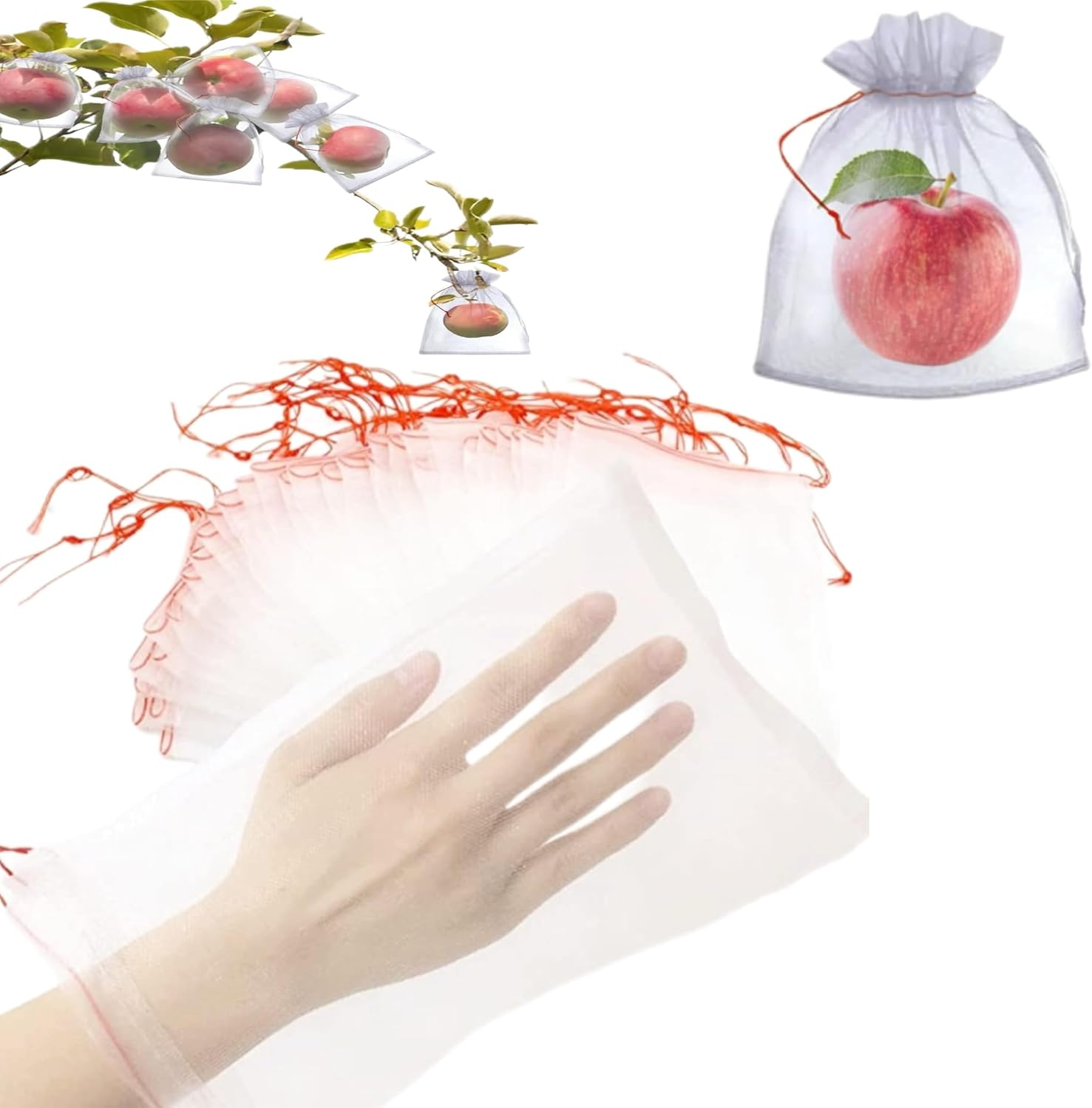 Fruit Protection Bags, 50PCS, 15X25Cm Fruit Protection Bags Net Barrier Bag with Drawstring, Netting Barrier Bags for Protecting Fruits (Apples, Peaches, Grapes) and Vegetables(50) image number 6